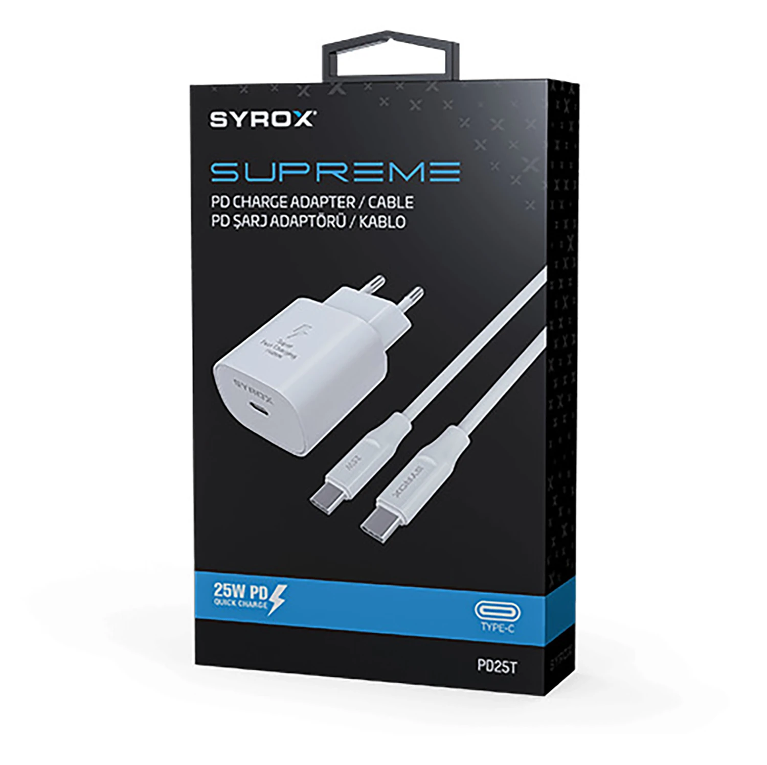Syrox PD25T 3.0A 25W PD 1mt Type-C - Type-C Kablolu 1xType-C Çıkışlı Şarj Cihazı - Beyaz