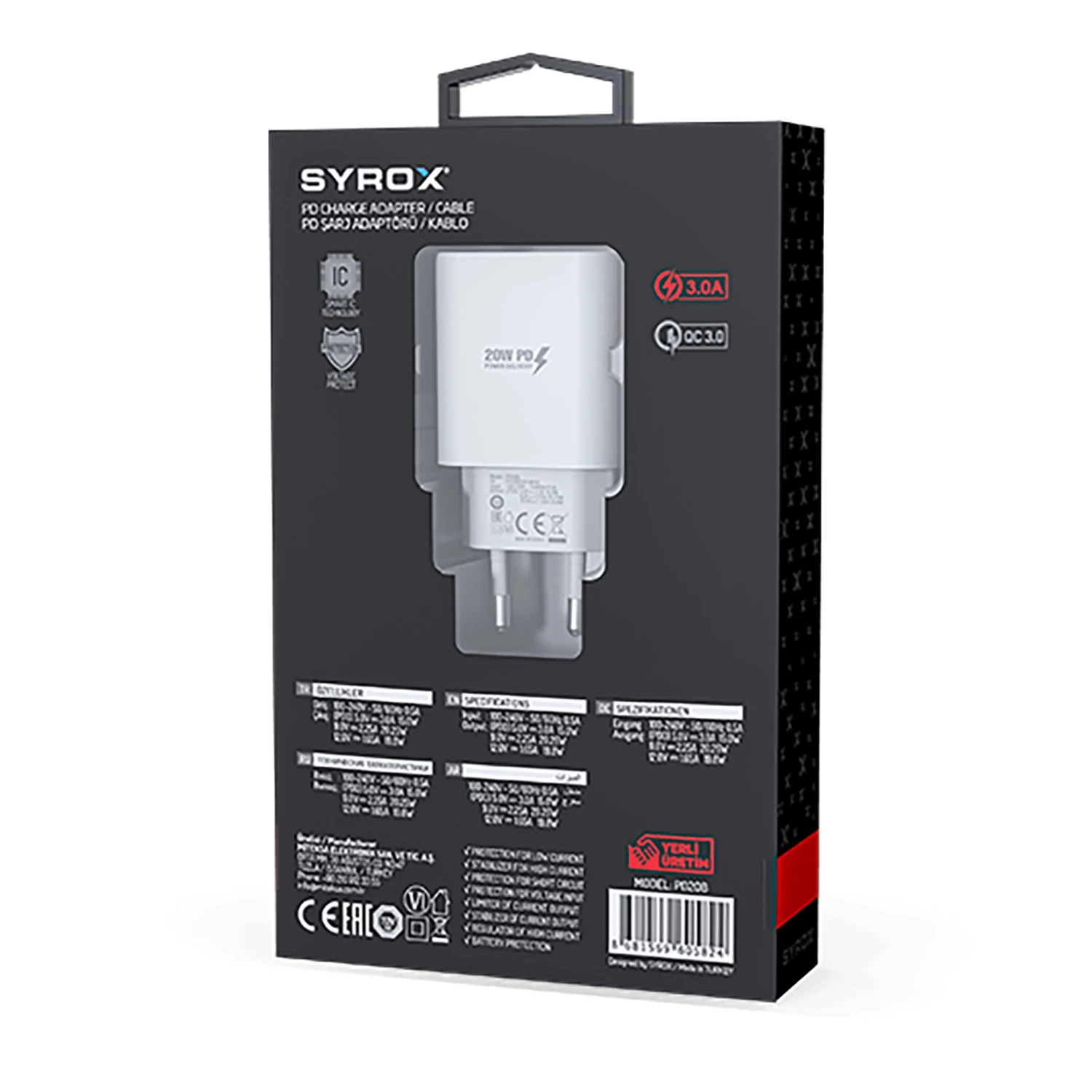 Syrox PD20B 3.0A 20W PD 1xType-C Port Çıkışlı Şarj Cihazı - Beyaz