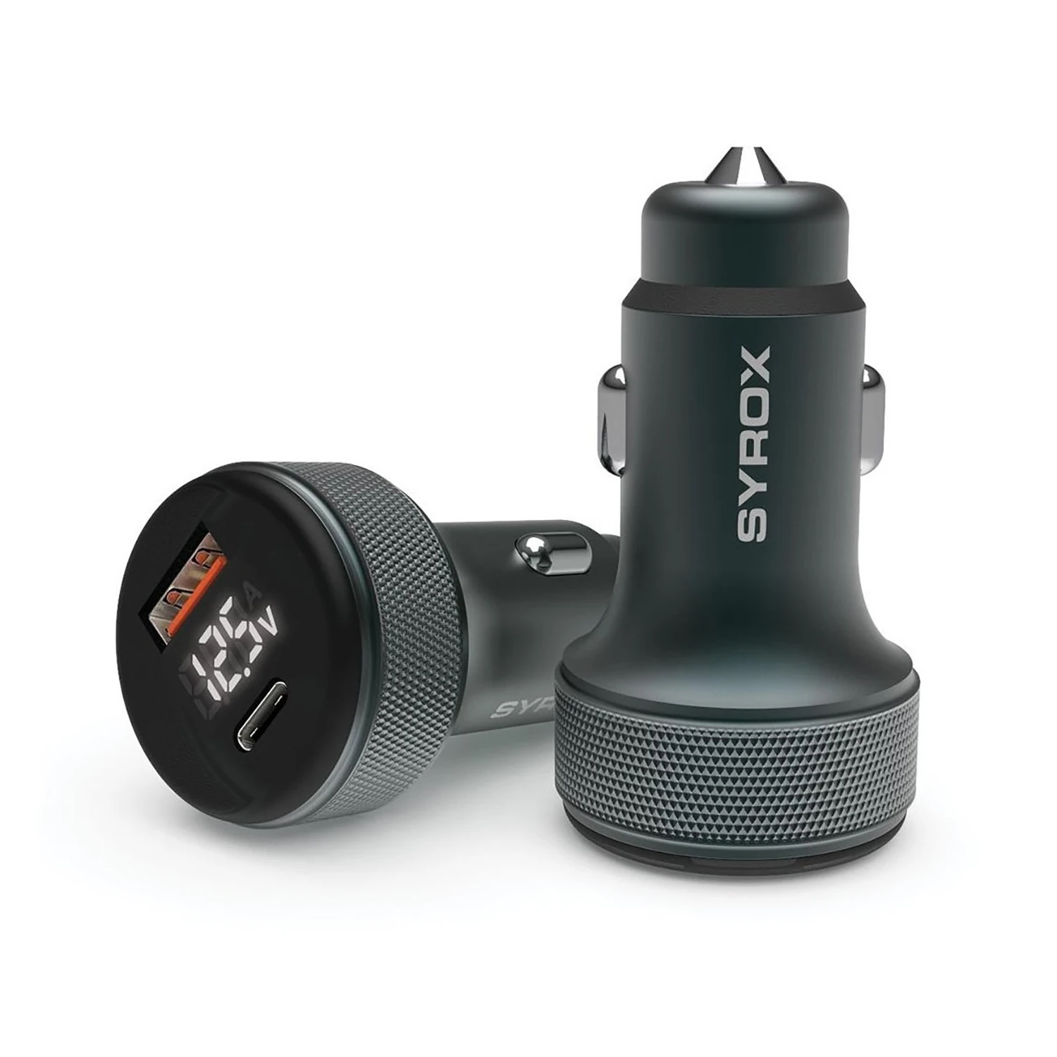 Syrox SC30B 3.1A 30W PD Q.C. 3.0 Dijital Ekranlı 1xType-C + 1xUSB-A Çıkışlı Hızlı Araç Şarj Cihazı - Siyah