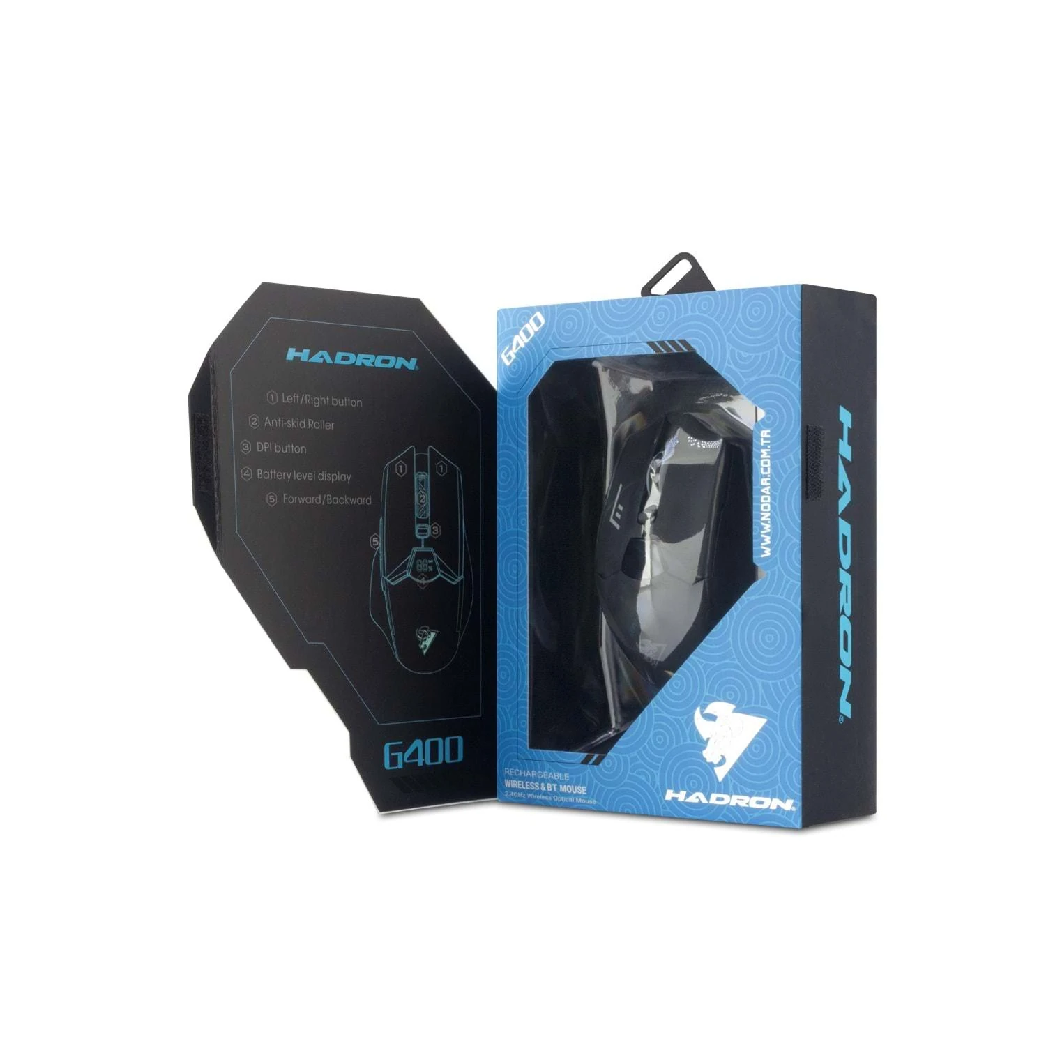 Hadron G400 1600dpi Gökkuşağı Ledli Ekranlı Bluetooth + 2.4GHz Type-C Şarjlı Kablosuz Oyuncu Mouse - Siyah