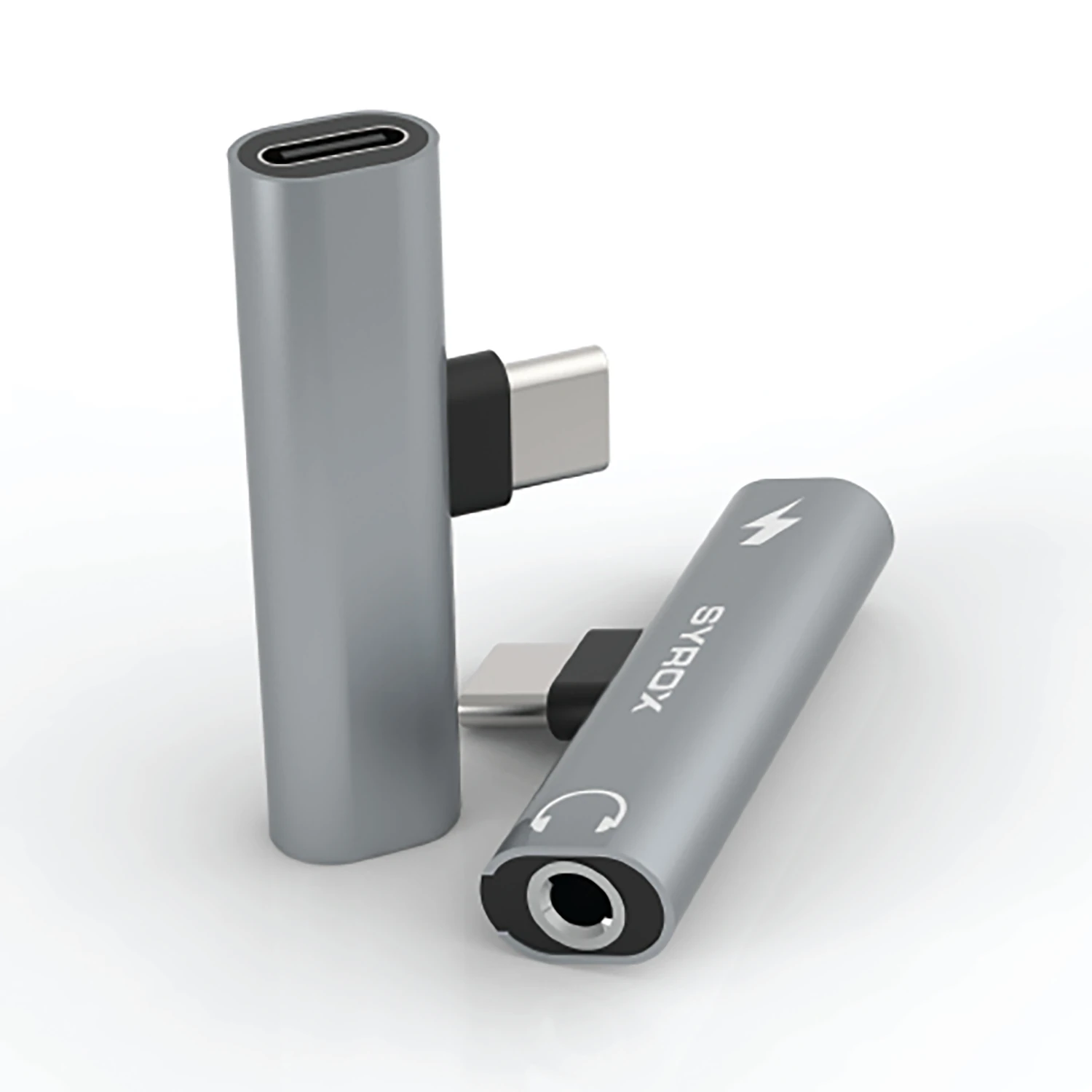 Syrox DT30T-TA Type-C - Type-C + 3.5mm AUX Maxi Ses ve Şarj Ayırıcı Dönüştürücü - Gri