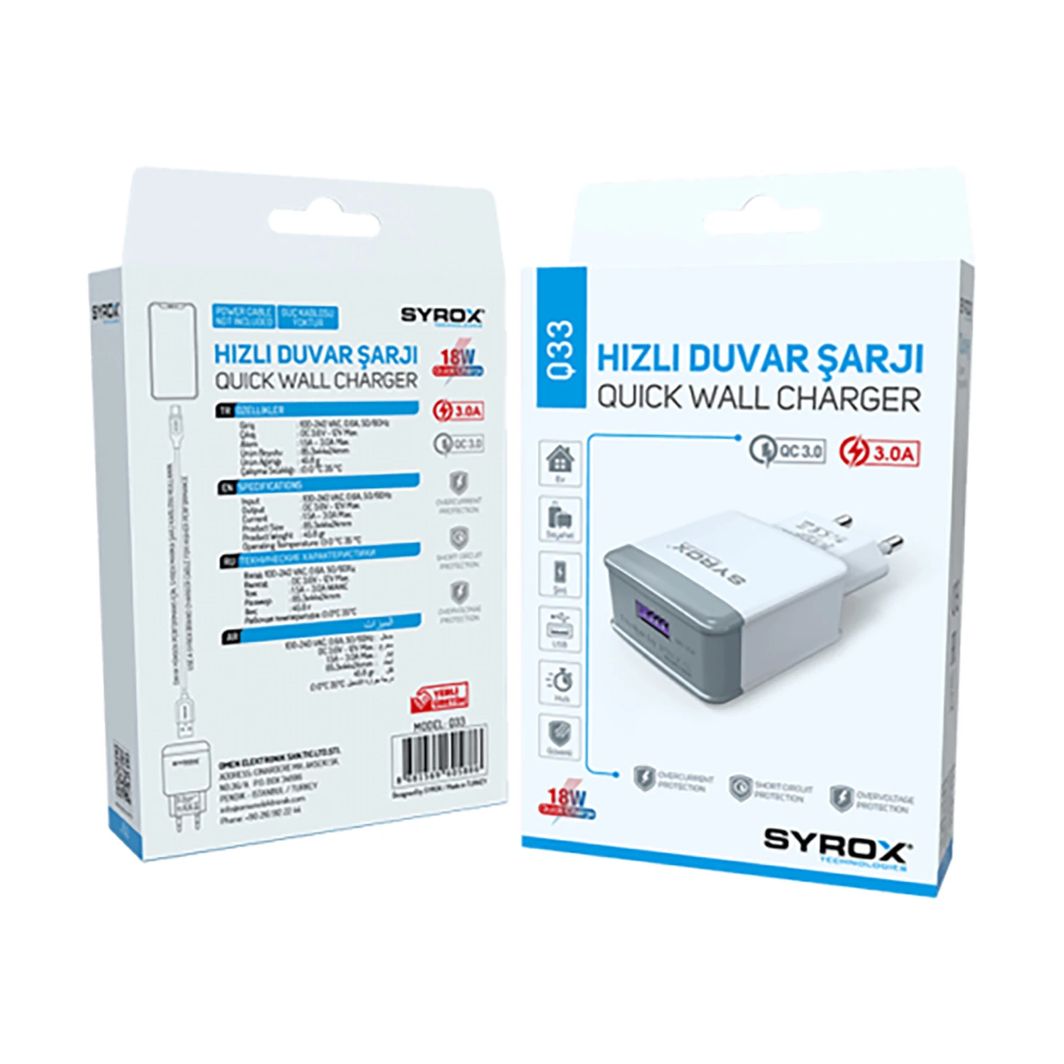 Syrox Q33 3.0A 18W 1xUSB-A Port Çıkışlı Şarj Cihazı - Beyaz
