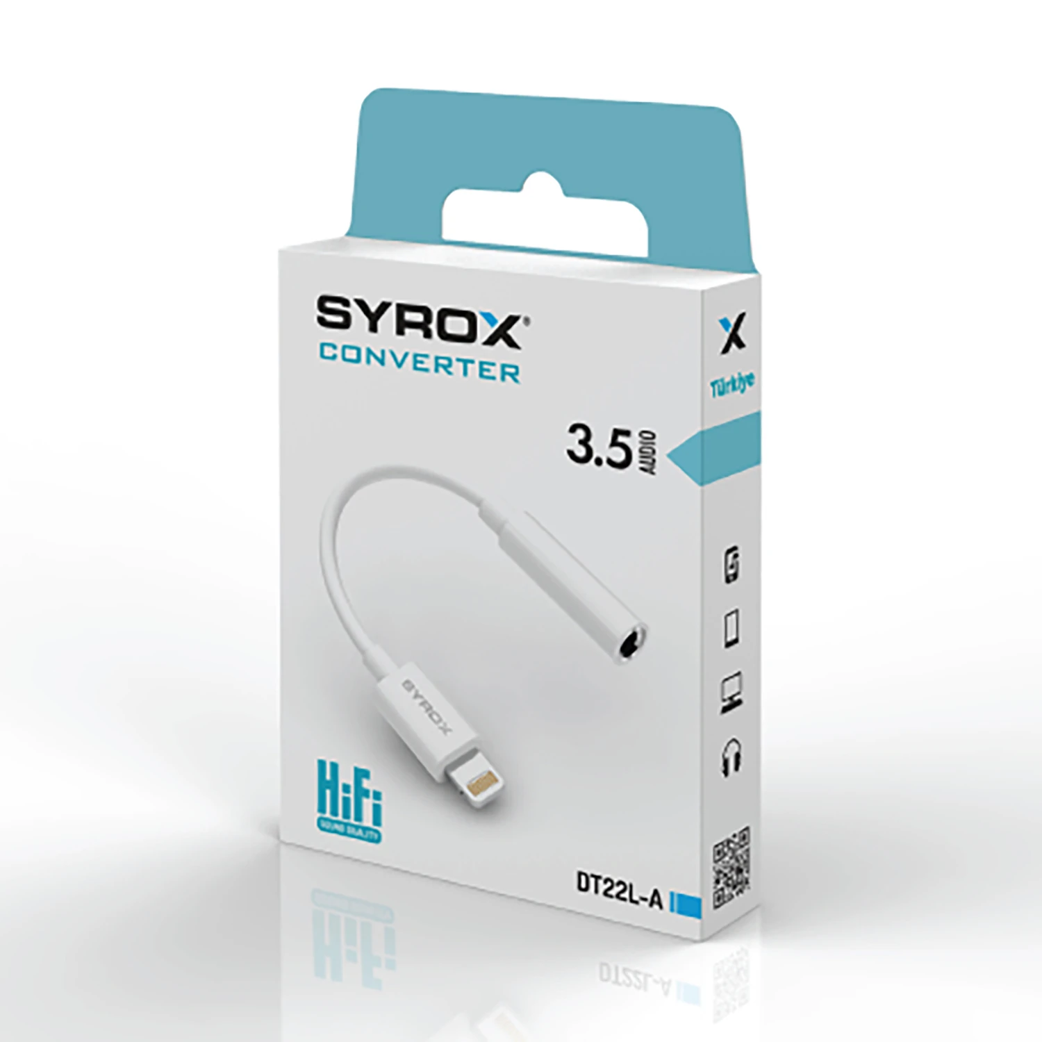 Syrox DT22L-A Lightning - 3.5mm AUX Dönüştürücü - Beyaz