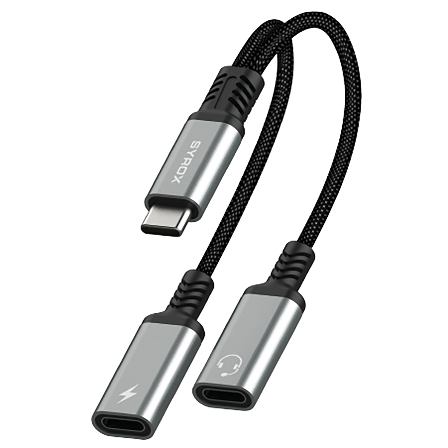 Syrox DT40T-TT Type-C - 2xType-C 2in1 Ses ve Şarj Ayırıcı Dönüştürücü - Gri