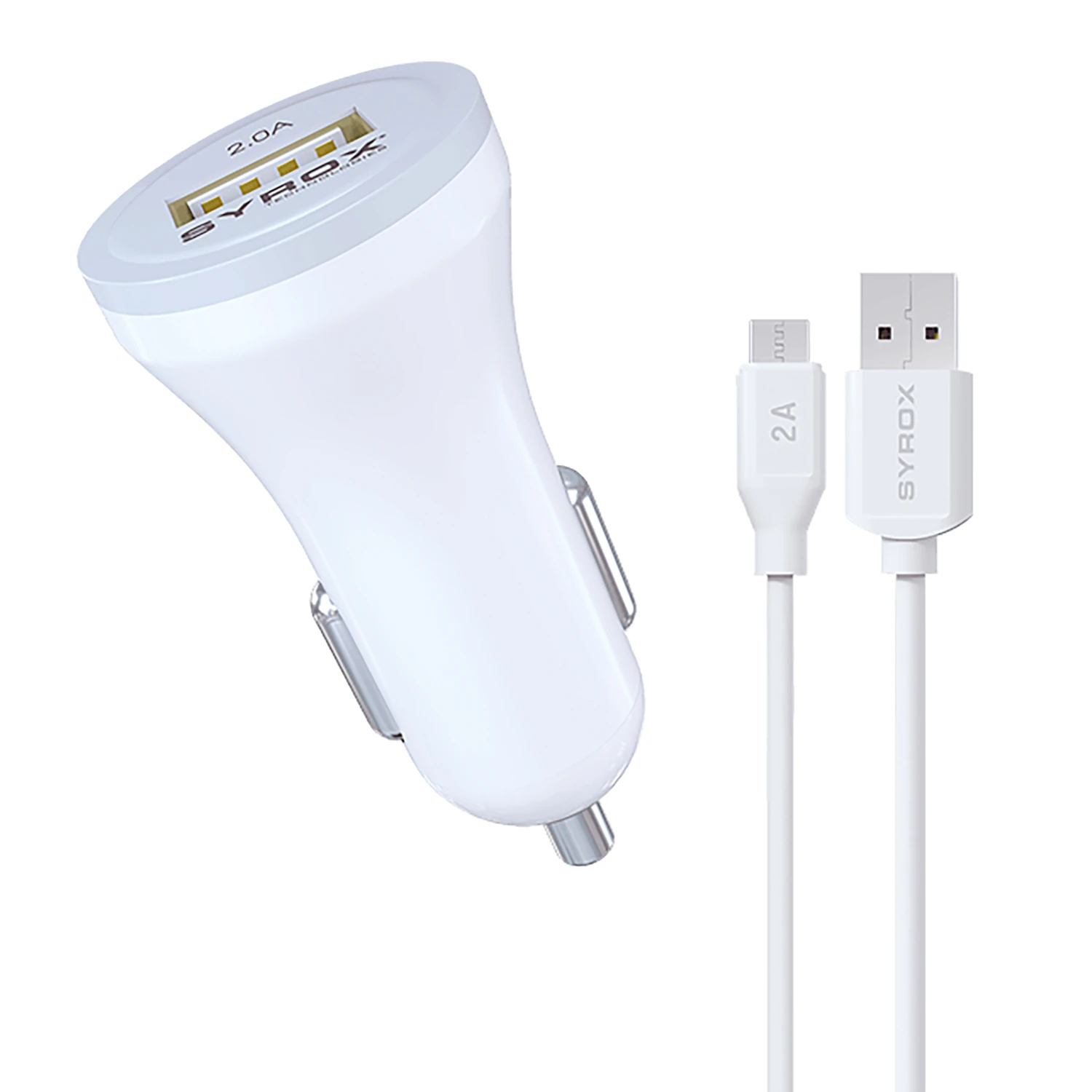 Syrox C44 2.0A 1mt USB-A - Micro USB Kablolu 1xUSB-A Çıkışlı Araç Şarj Cihazı - Beyaz