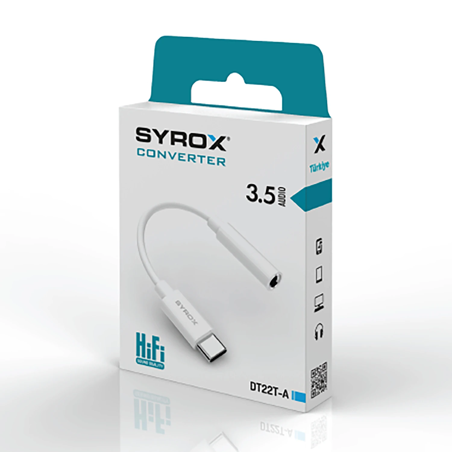 Syrox DT22T-A Type-C - 3.5mm AUX Dönüştürücü - Beyaz