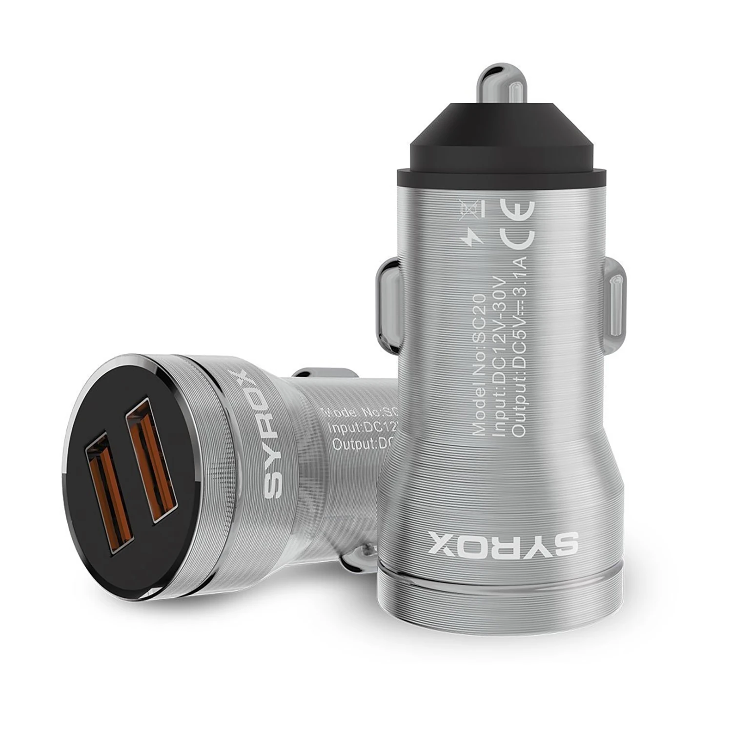 Syrox SC20B 3.1A Q.C. 3.0 2xUSB-A Çıkışlı Hızlı Araç Şarj Cihazı - Gri