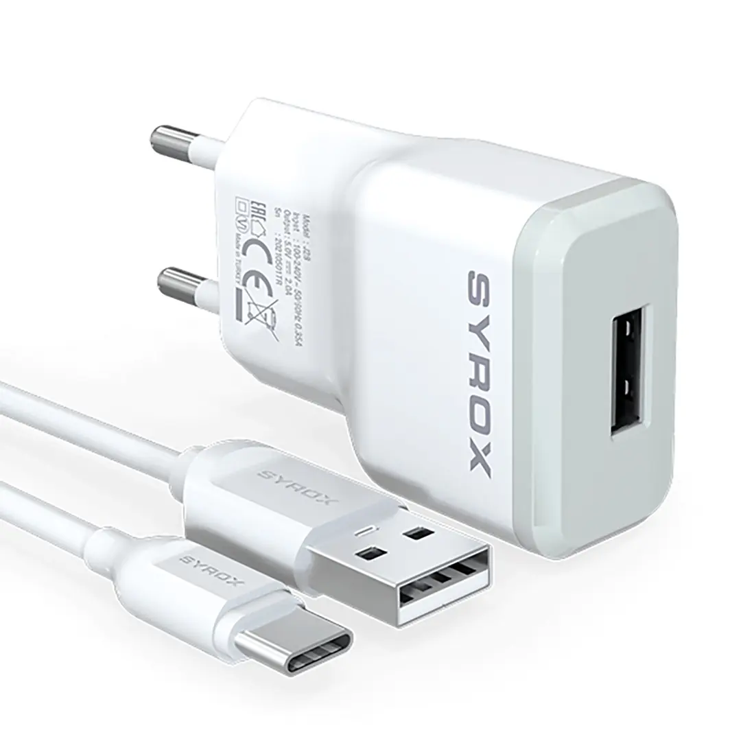 Syrox J28 2.1A 1mt USB-A - Type-C Kablolu 1xUSB-A Port Çıkışlı