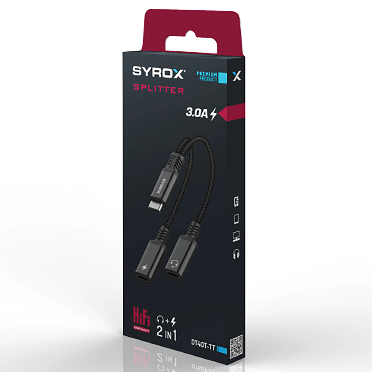 Syrox DT40T-TT Type-C - 2xType-C 2in1 Ses ve Şarj Ayırıcı Dönüştürücü - Siyah