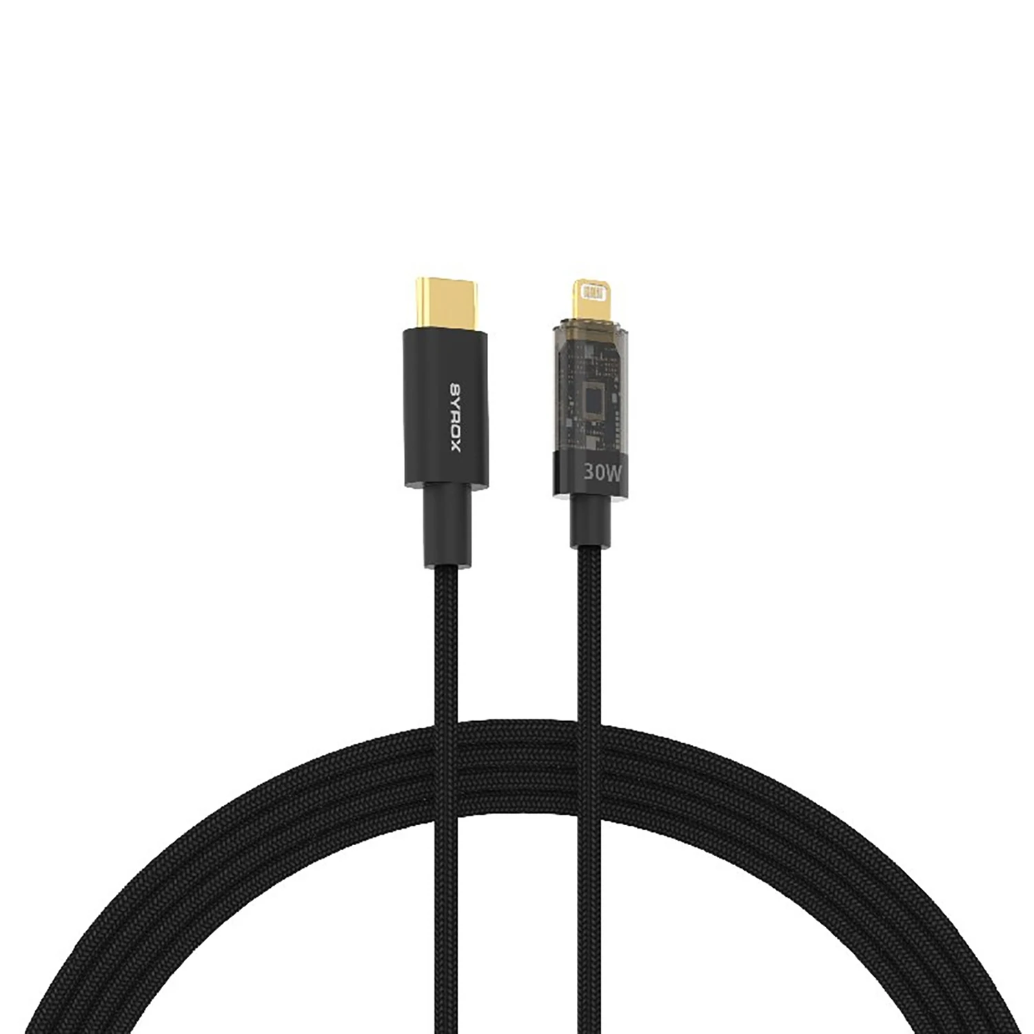 Syrox C141TL 30W PD 1.21mt Dijital Ekranlı Örgülü Type-C - Lightning Şarj & Data Kablosu - Siyah