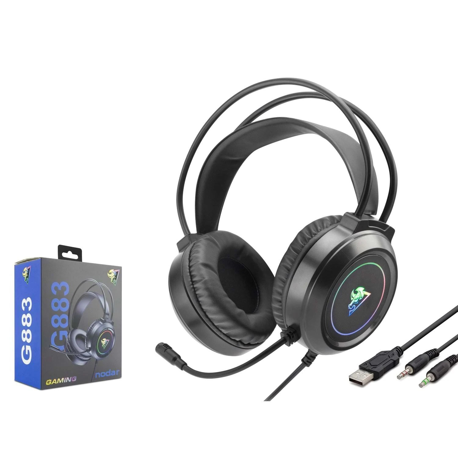 Hadron G883 RGB Ledli Mikrofonlu 2x3.5mm AUX 2mt Kablolu Kulaküstü Oyuncu Kulaklığı - Siyah