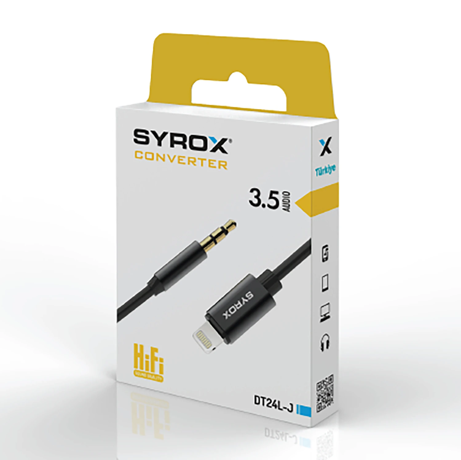 Syrox DT24L-J Lightning - 3.5mm AUX 1mt Dönüştürücü Ses Kablosu - Siyah