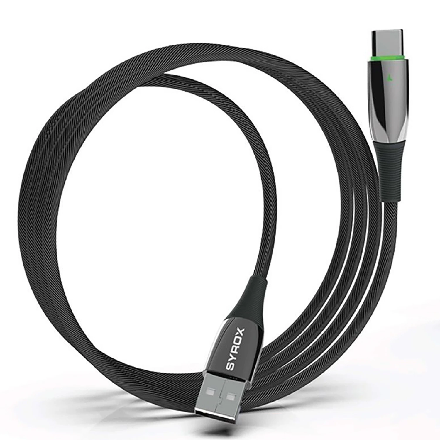 Syrox C134AT 3.0A 1.20mt Ledli Örgülü Metal Başlıklı USB-A - Type-C Şarj & Data Kablosu - Siyah