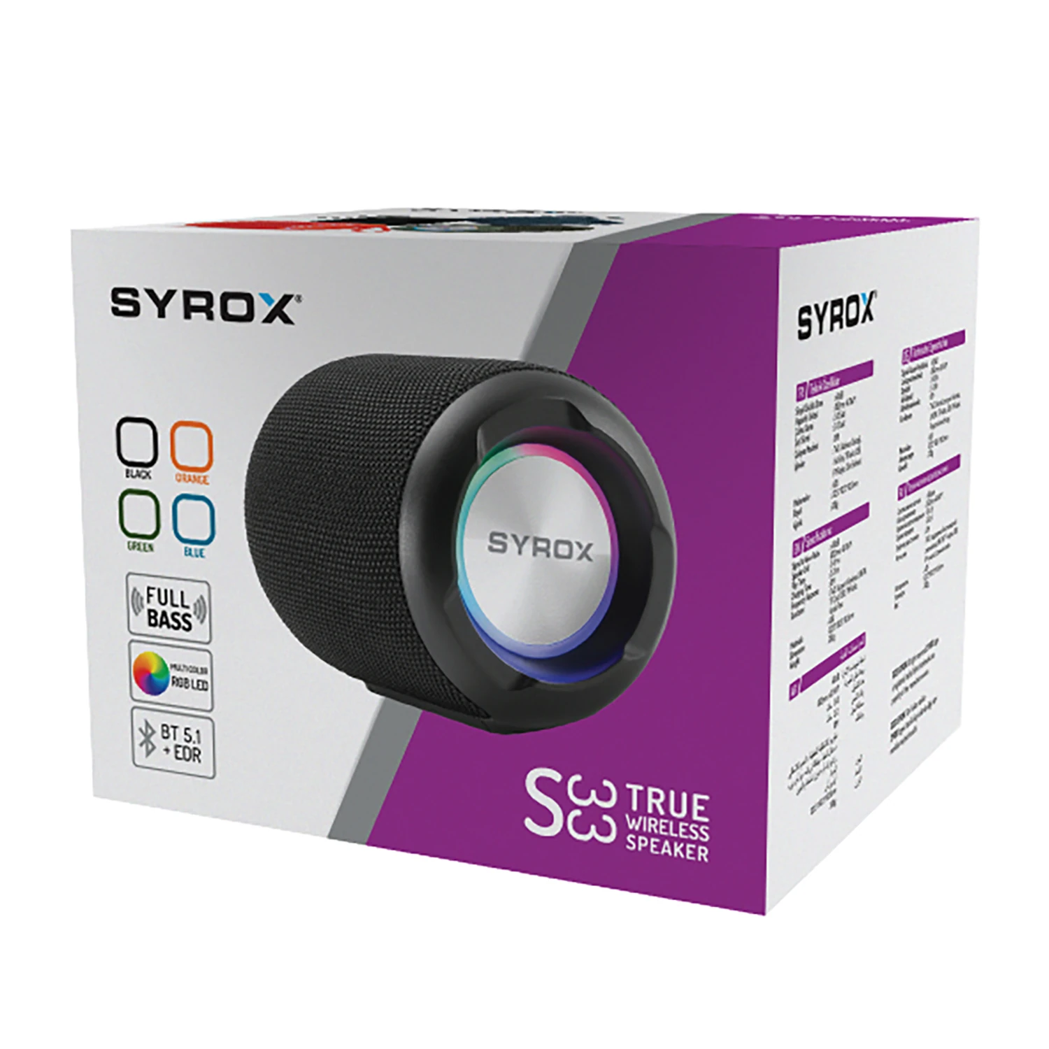 Syrox S33 RGB Ledli Hafıza Kartı + USB + 3.5mm AUX + FM + Eller Serbest 1x6W TWS Bluetooth 5.1 + EDR Kablosuz Hoparlör - Mavi