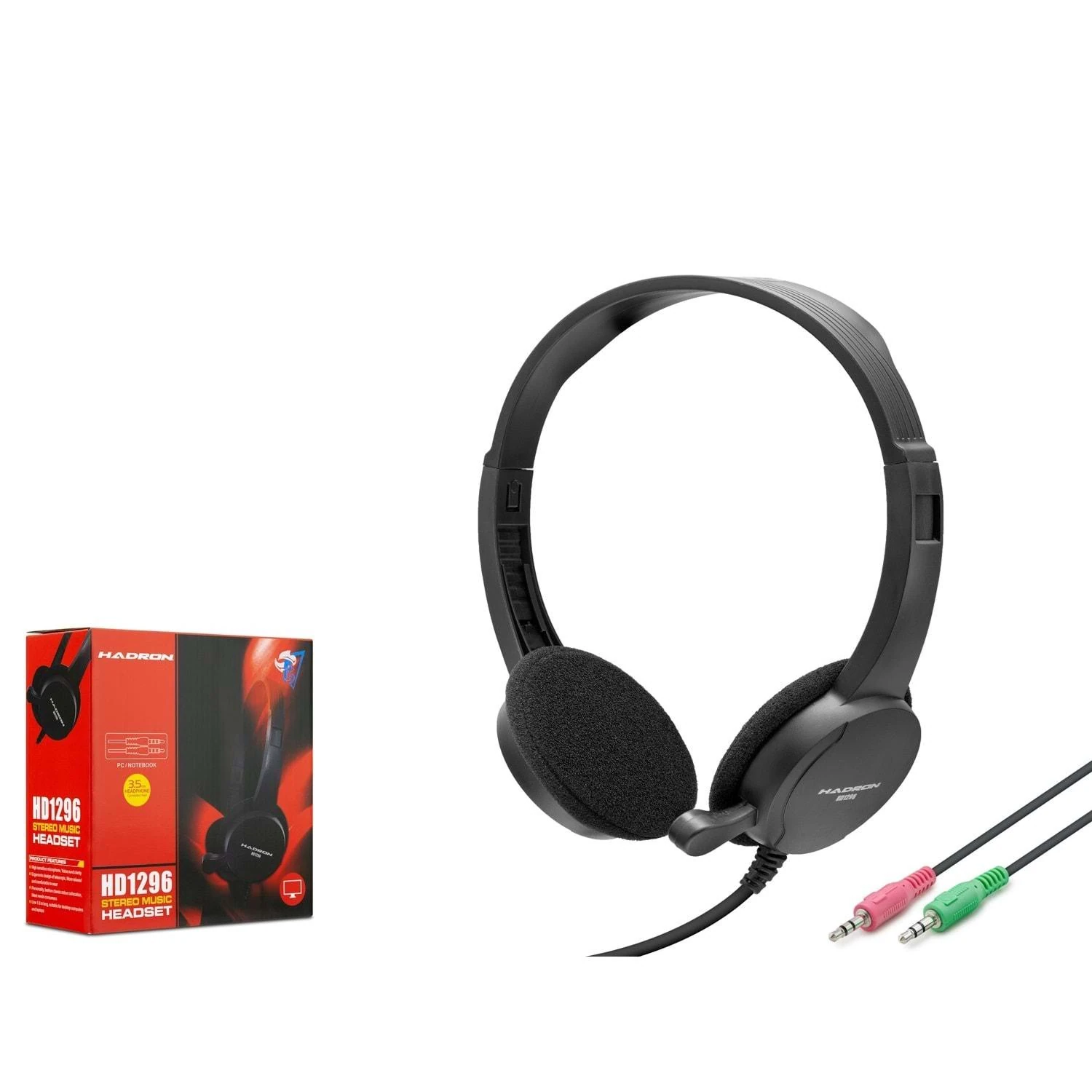 Hadron HD1296 2x3.5mm AUX 1.80mt Kablolu Mikrofonlu Kulaküstü Kulaklık - Siyah