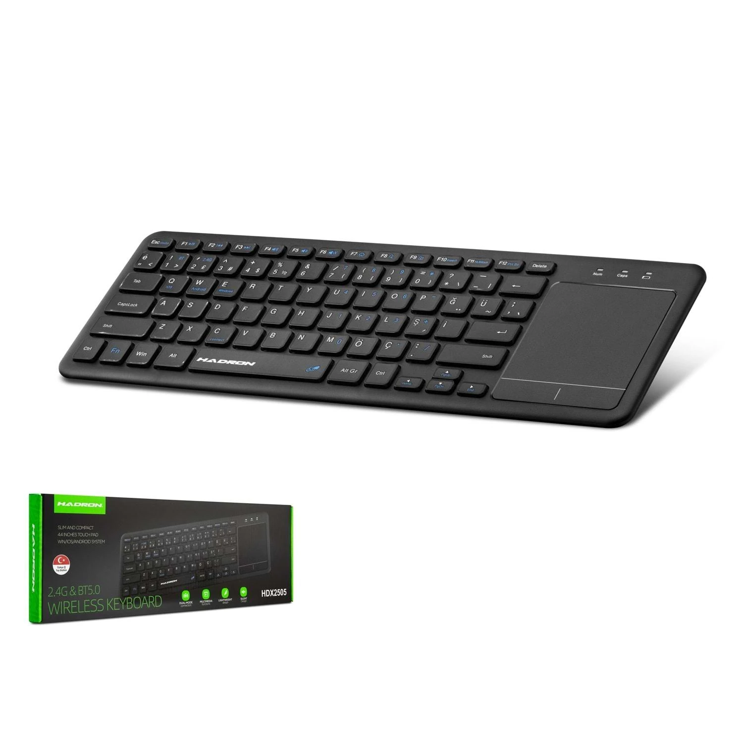 Hadron HDX2505 Türkçe-Q FN+ Multimedya Bluetooth + 2.4 Ghz Kablosuz Touchpad + Klavye - Siyah