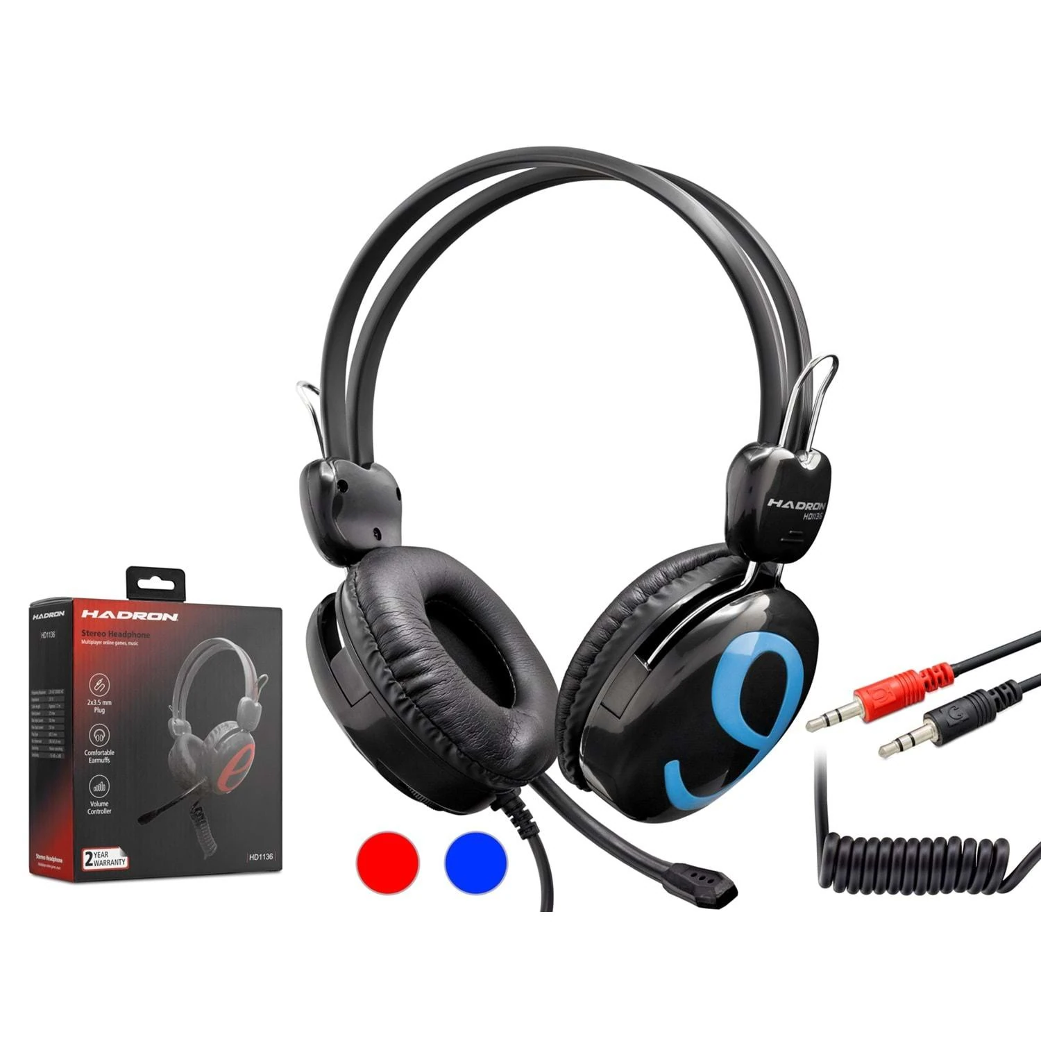 Hadron HD1136 2x3.5mm AUX 2.20mt Kablolu Mikrofonlu Kulaküstü Kulaklık - Siyah