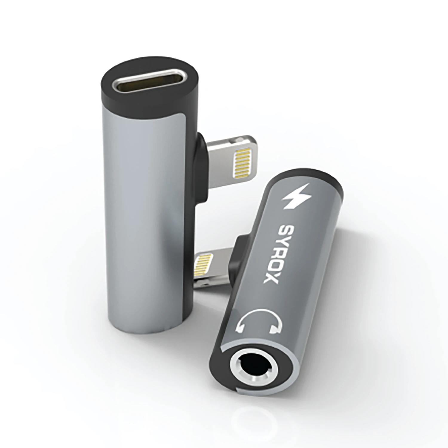 Syrox DT30L-LA Lightning - Lightning + 3.5mm AUX Midi Ses ve Şarj Ayırıcı Dönüştürücü - Gri