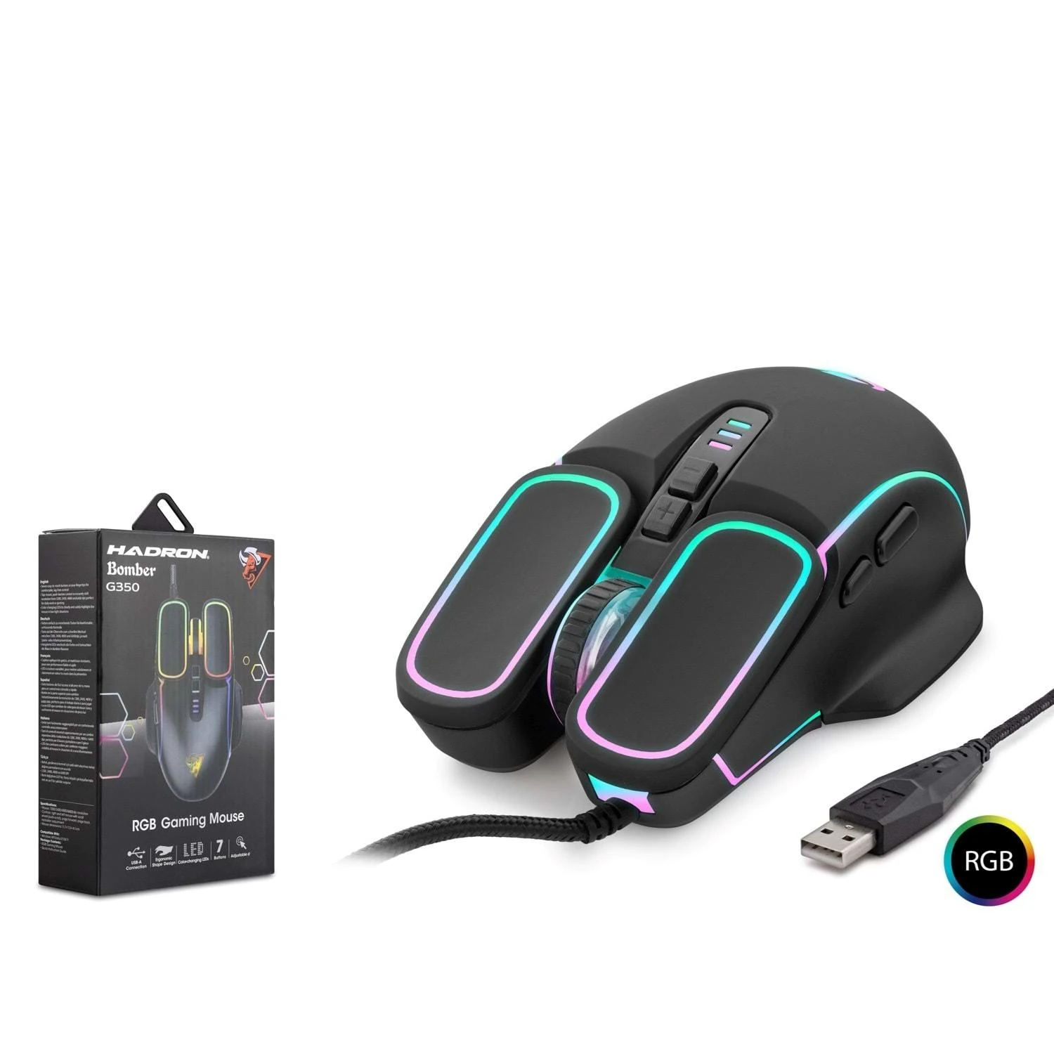 Hadron G350 Bomber 6400dpi RGB Ledli 1.50mt USB Kablolu Oyuncu Mouse - Siyah