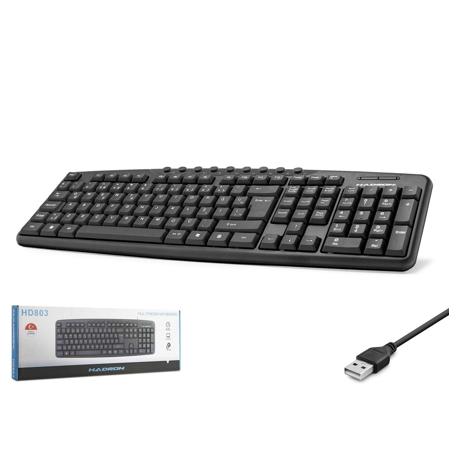 Hadron HD803 Türkçe-Q Multimedia 1.50mt USB Kablolu Klavye - Siyah