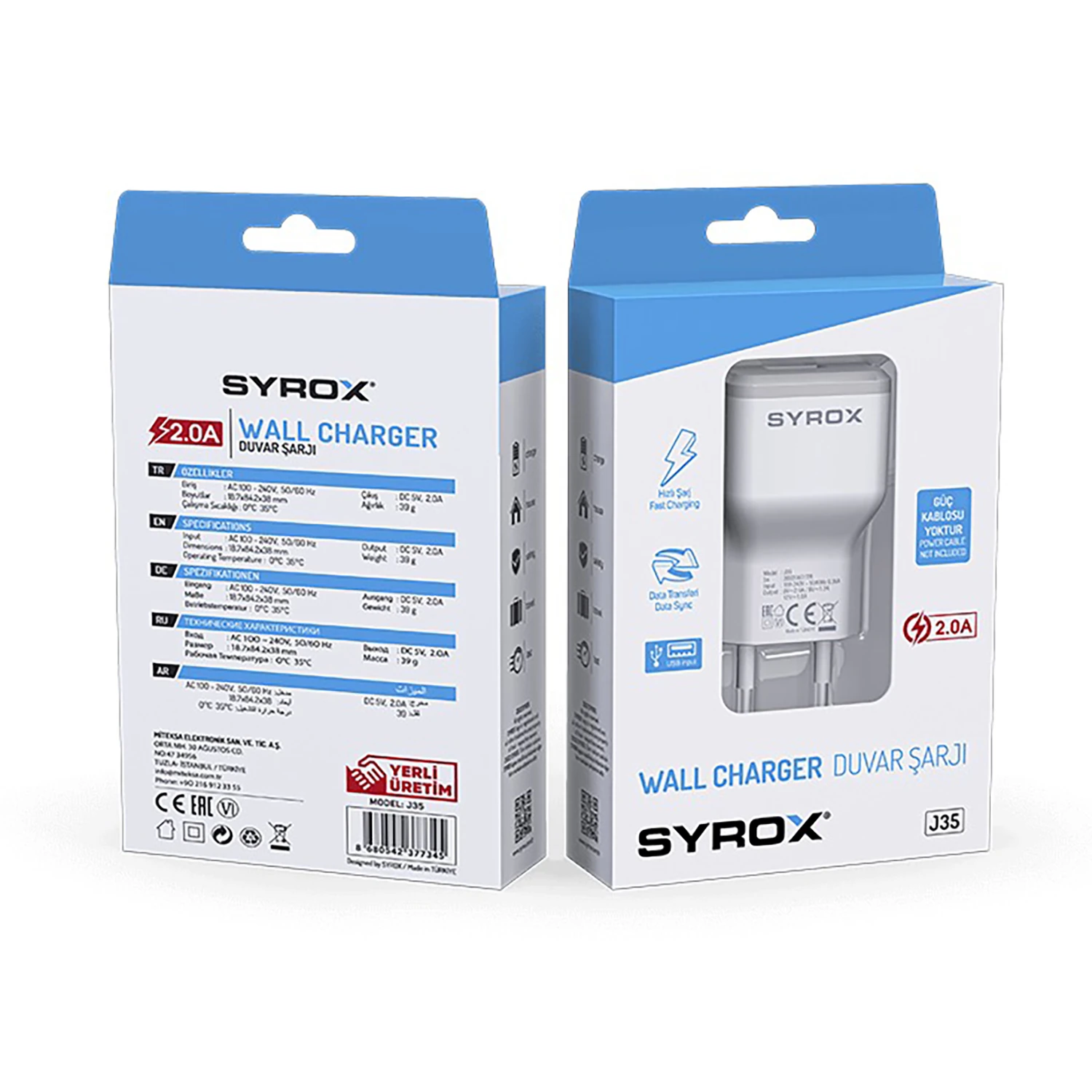 Syrox J35 2.1A 1xUSB-A Port Çıkışlı Hızlı Şarj Cihazı - Beyaz