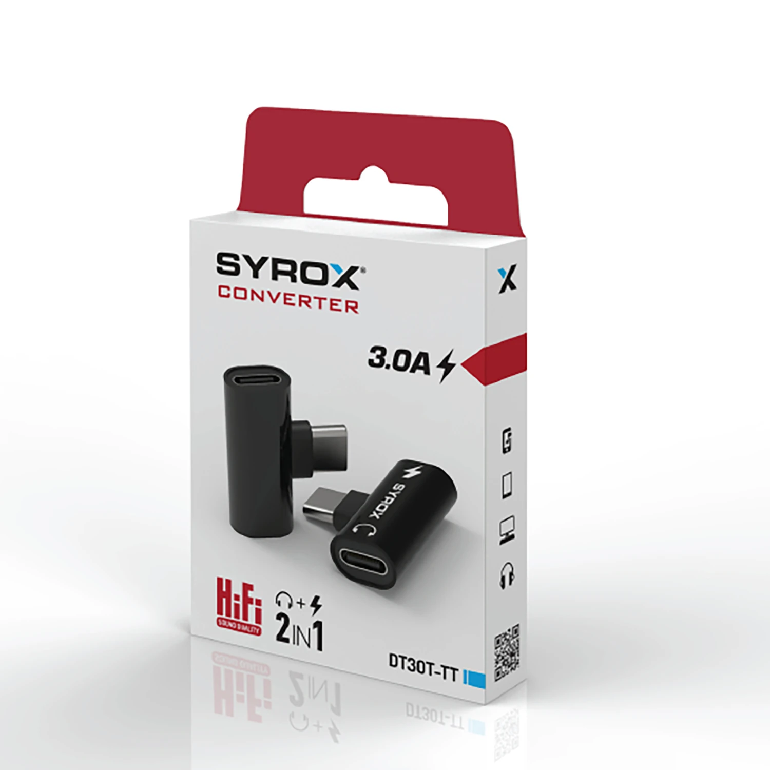 Syrox DT30T-TT Type-C - 2xType-C Mini Ses ve Şarj Ayırıcı Dönüştürücü - Siyah