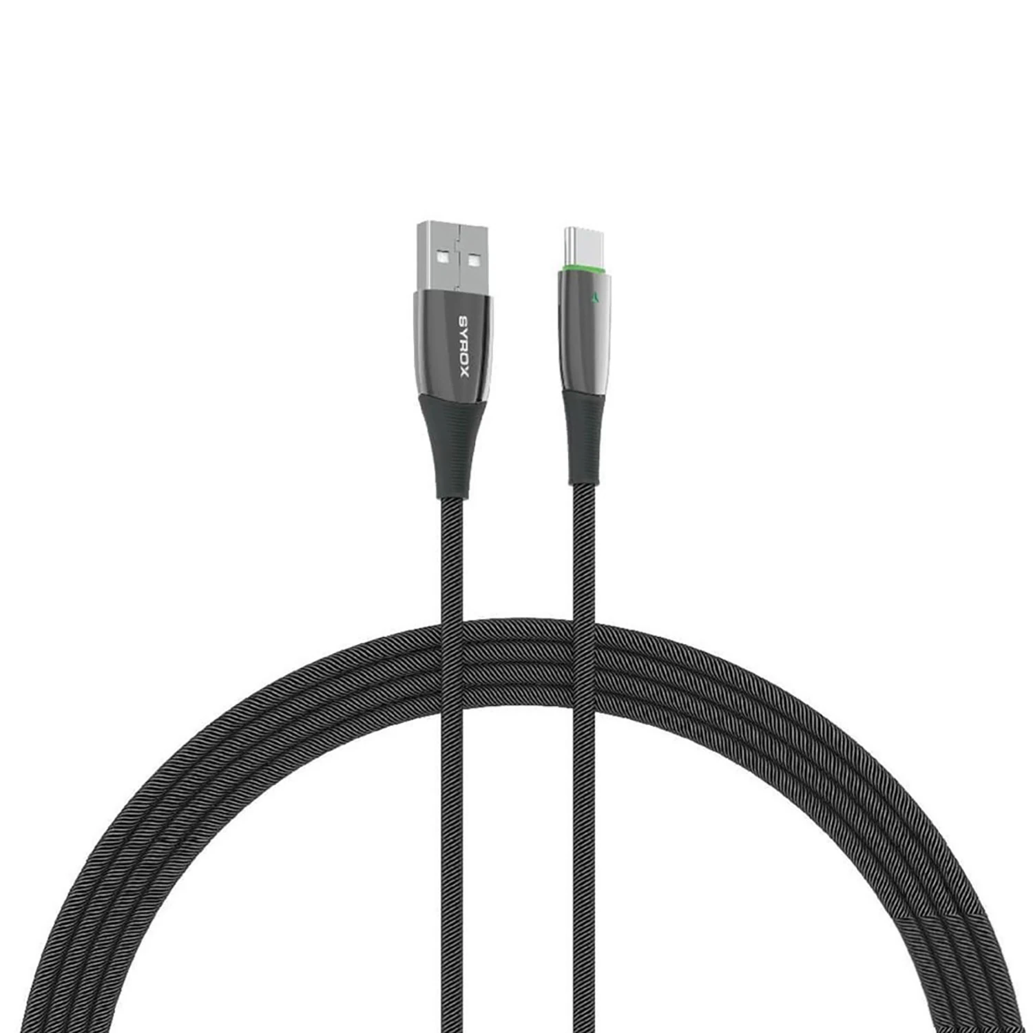 Syrox C134AT 3.0A 1.20mt Ledli Örgülü Metal Başlıklı USB-A - Type-C Şarj & Data Kablosu - Siyah