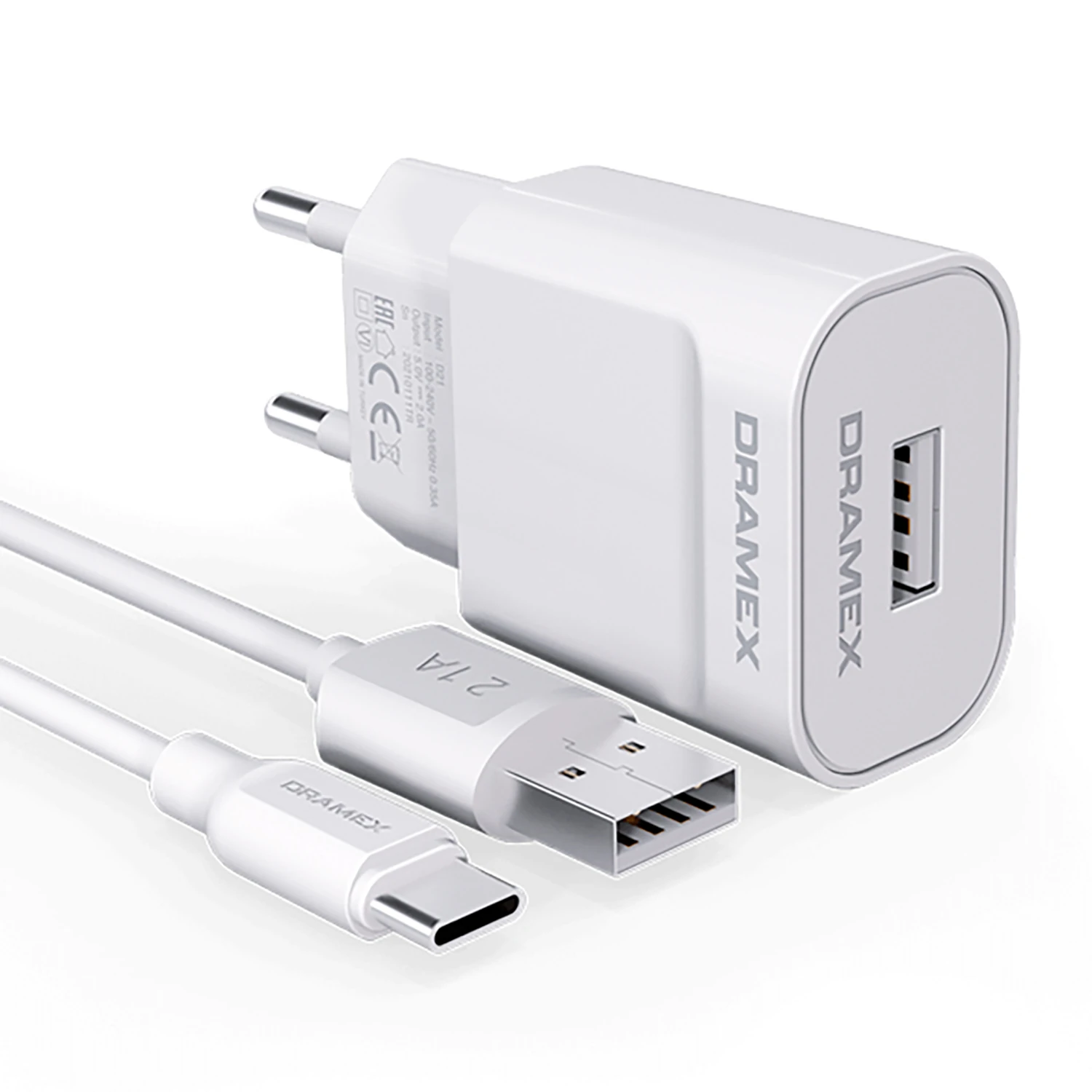 Dramex D21T 2.1A 1mt USB-A - Type-C Kablolu 1xUSB-A Port Çıkışlı Şarj Cihazı - Beyaz