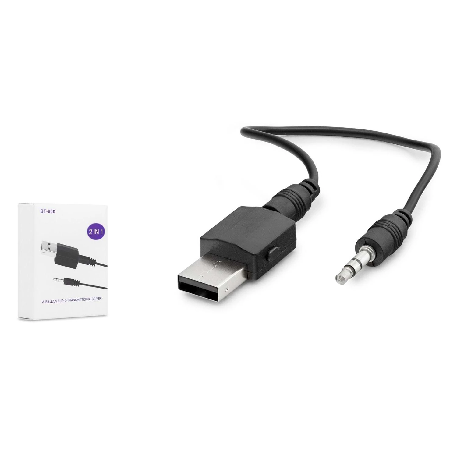 Hadron BT600 3.5mm AUX Bağlantılı USB Güç Beslemeli Bluetooth v5.0 Verici Alıcı Adaptör - Siyah