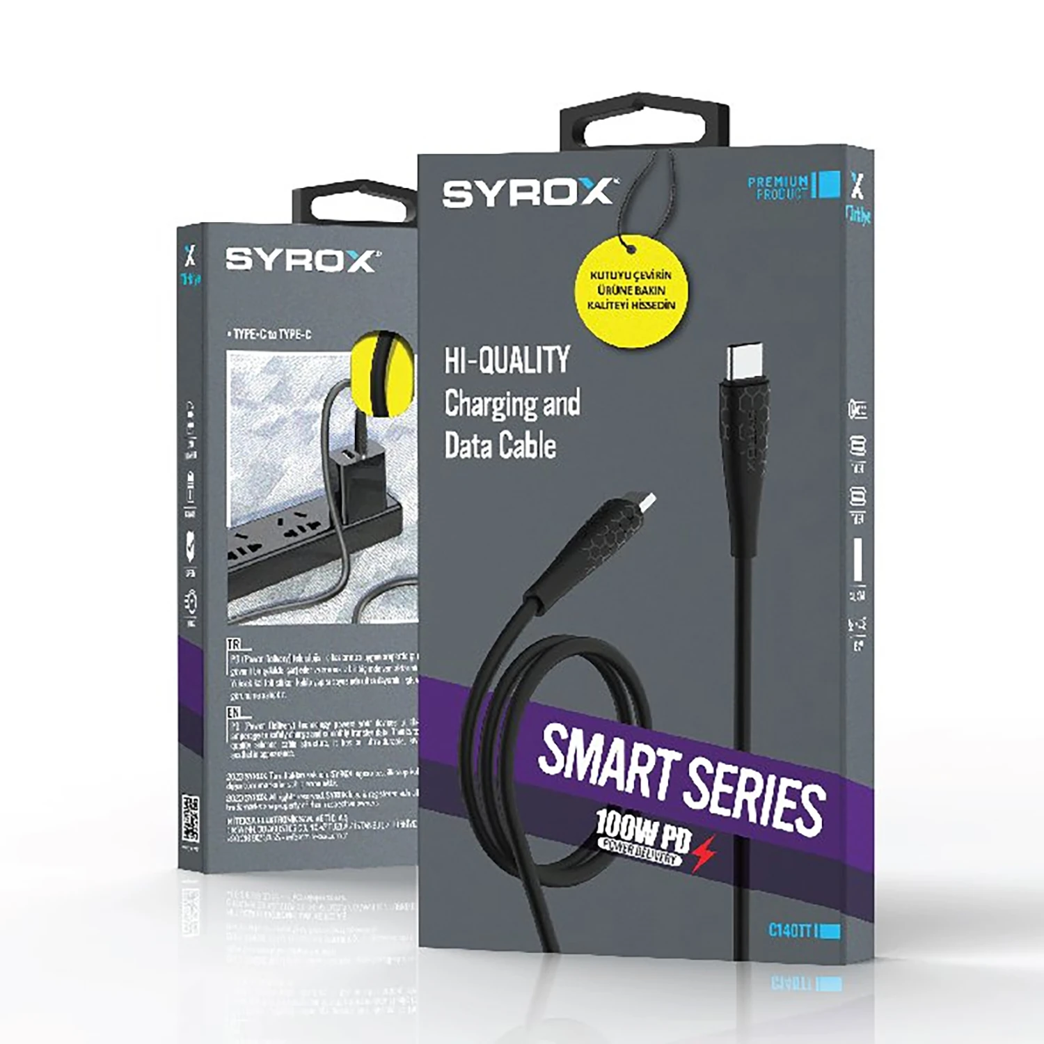 Syrox C140TT 100W PD 1.21mt Type-C - Type-C Şarj & Data Kablosu - Siyah
