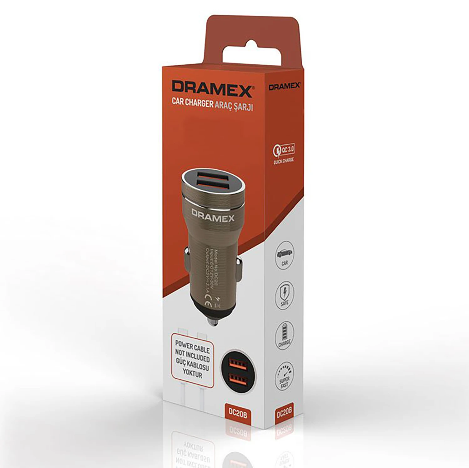 Dramex DC20B 3.1A 2xUSB-A Çıkışlı Hızlı Araç Şarj Cihazı - Kahverengi
