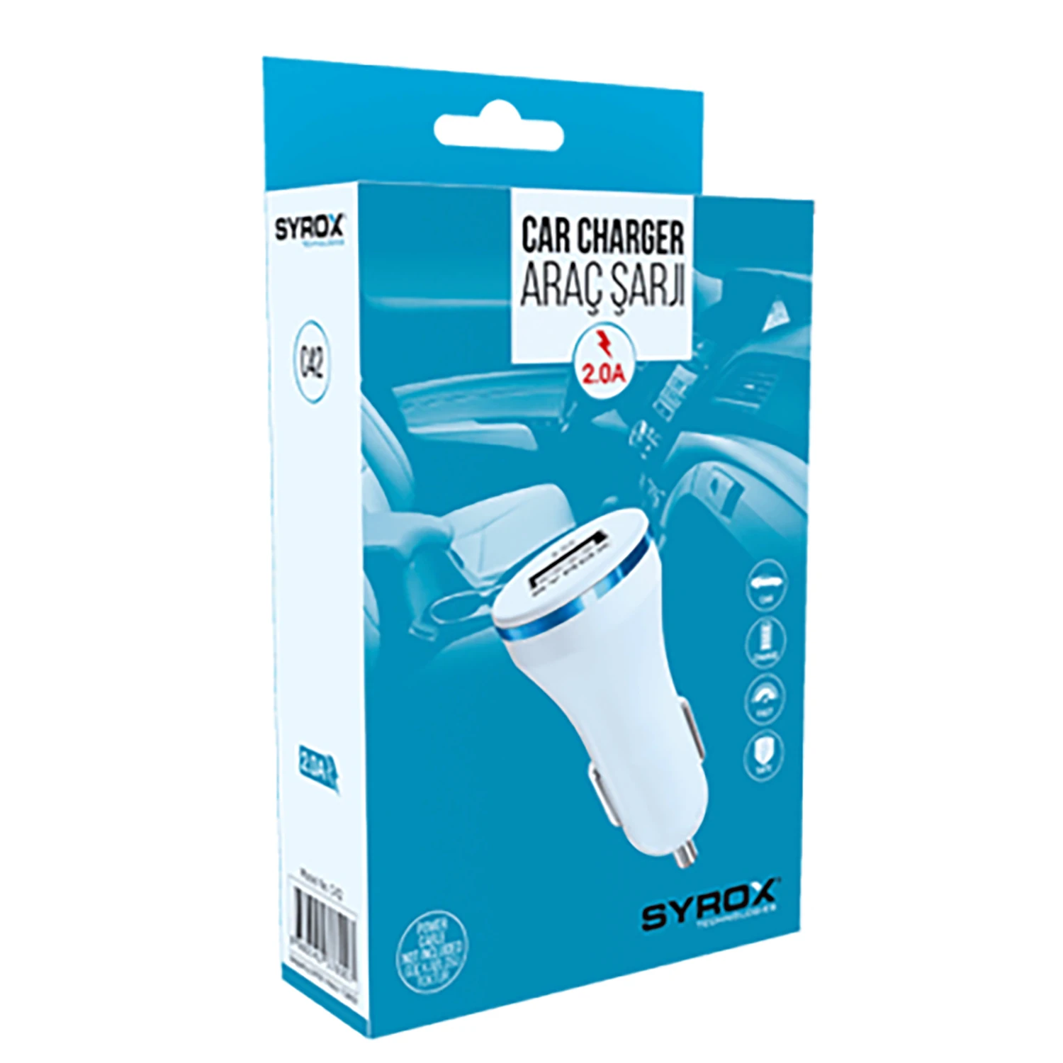 Syrox C42 2.0A 1xUSB-A Çıkışlı Araç Şarj Cihazı - Beyaz