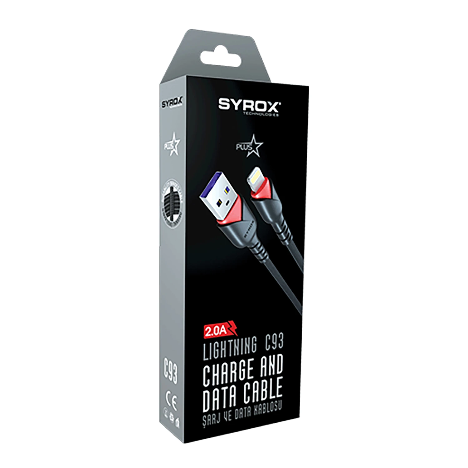 Syrox C93 2.0A 1mt Örgülü USB-A - Lightning Şarj & Data Kablosu - Siyah