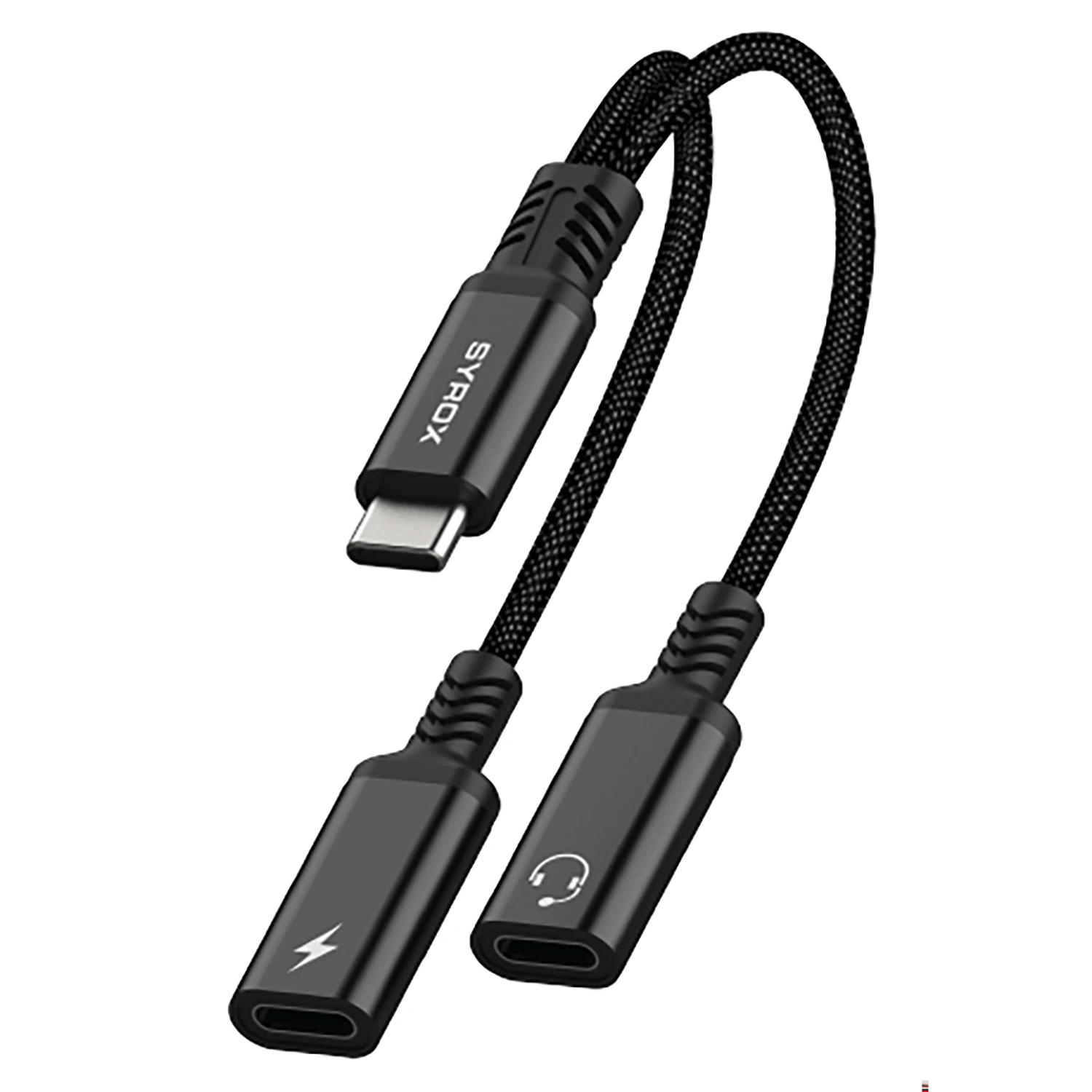 Syrox DT40T-TT Type-C - 2xType-C 2in1 Ses ve Şarj Ayırıcı Dönüştürücü - Siyah