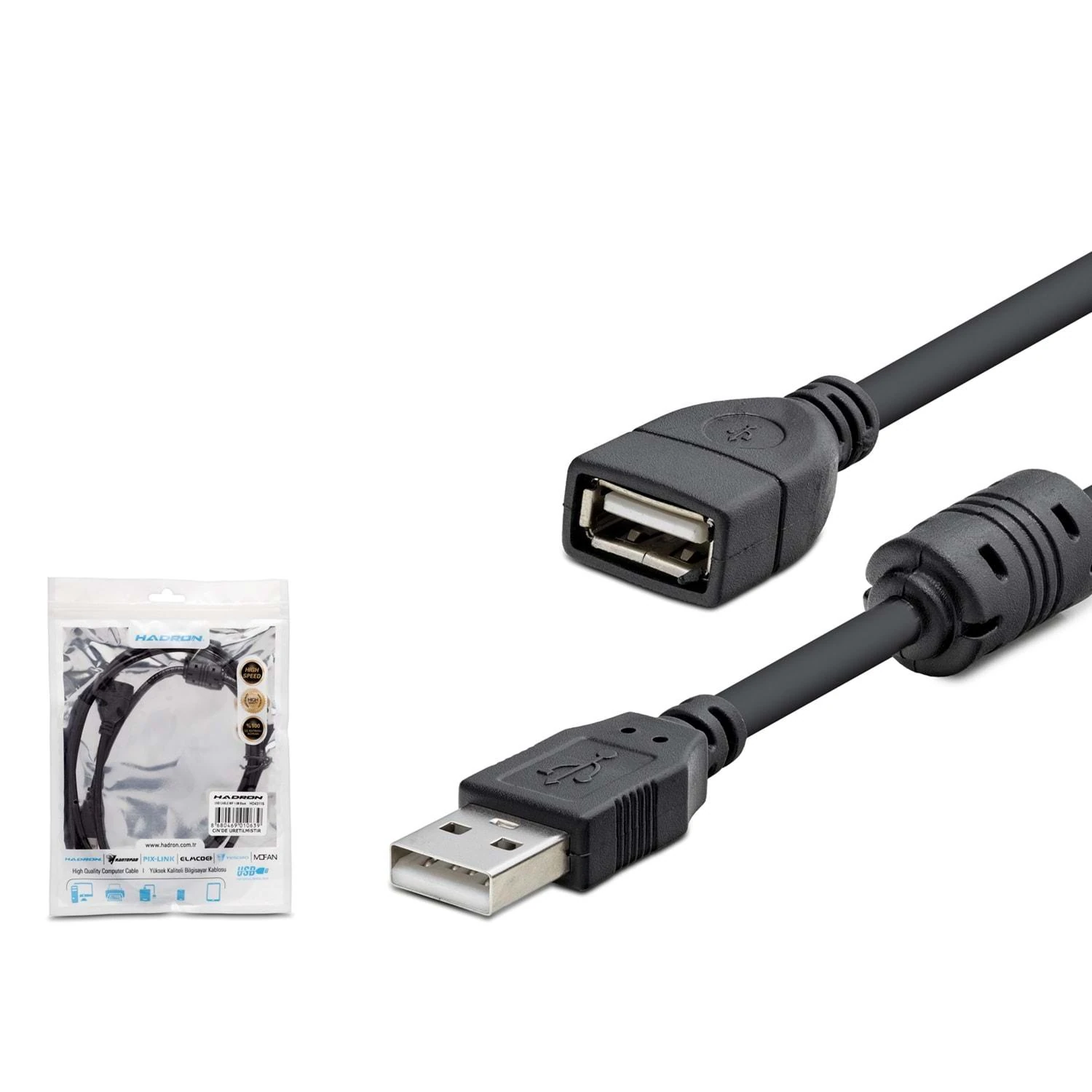 Hadron HDX7533 USB-A (D) - USB-A (E) 1.5mt USB Uzatma Kablosu - Siyah