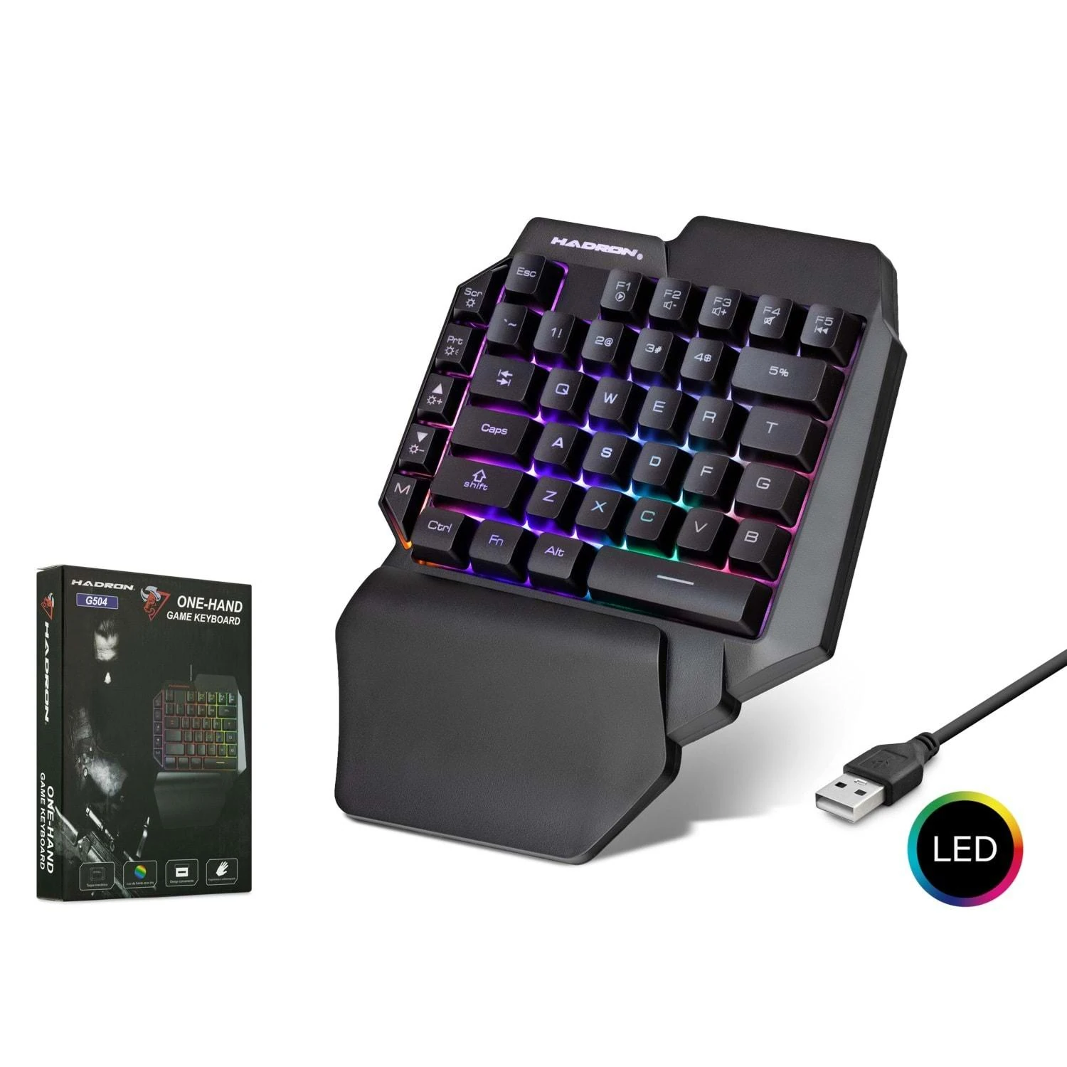 Hadron G504 Mekanik Hisli Rainbow Ledli Bilek Destekli Tek El Mini 1.50mt USB Kablolu Oyuncu Klavyesi - Siyah