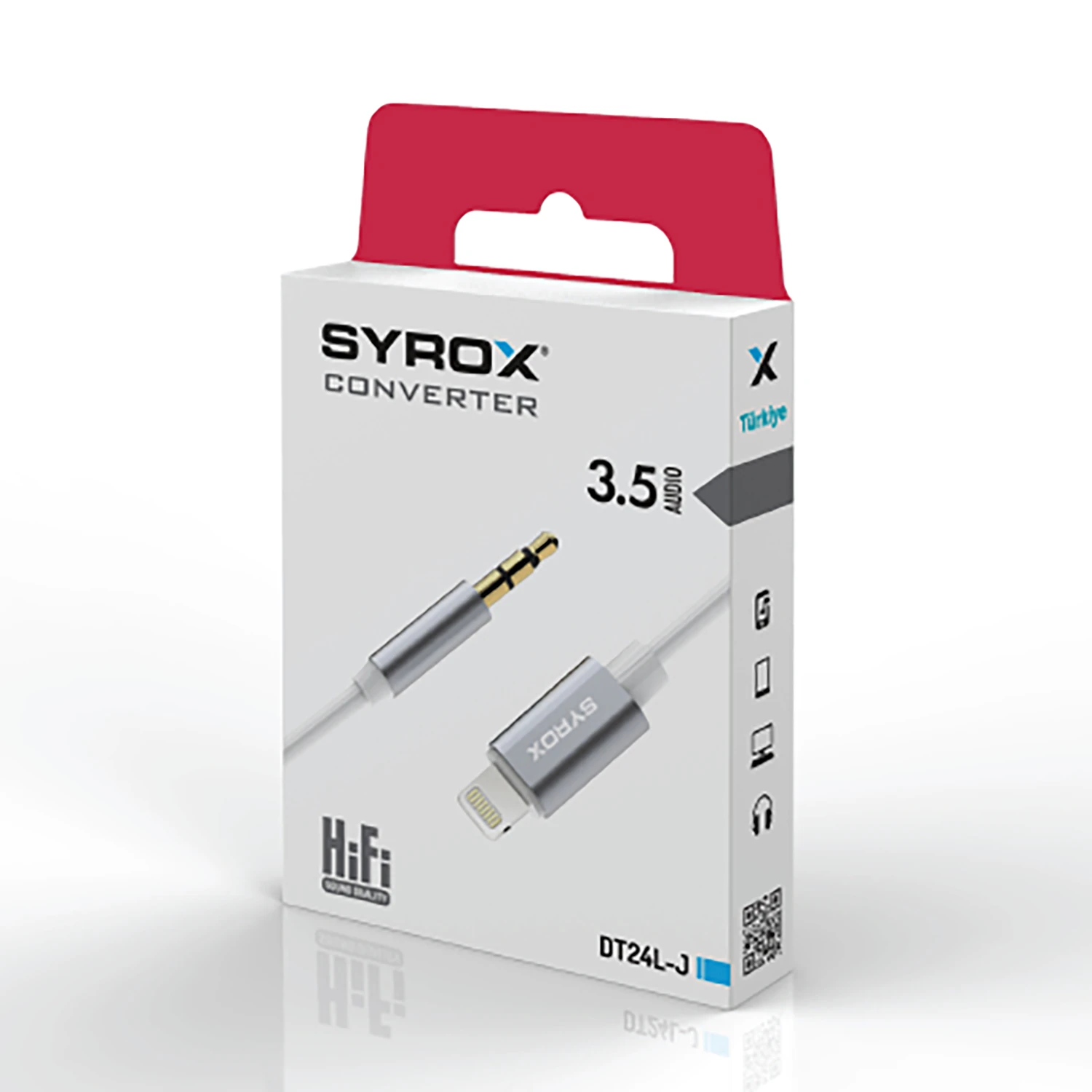 Syrox DT24L-J Lightning - 3.5mm AUX 1mt Dönüştürücü Ses Kablosu - Beyaz