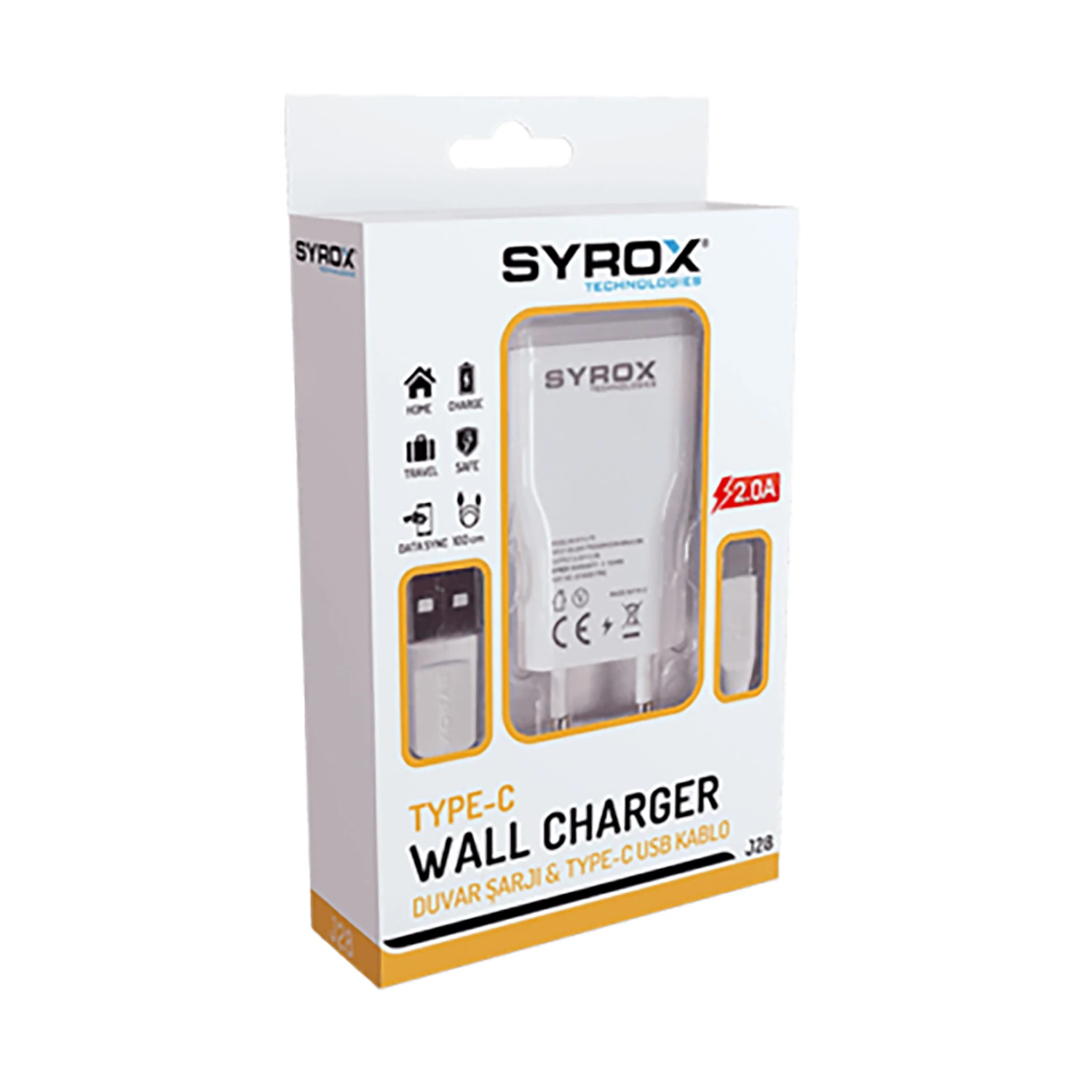 Syrox J28 2.1A 1mt USB-A - Type-C Kablolu 1xUSB-A Port Çıkışlı Şarj Cihazı - Beyaz