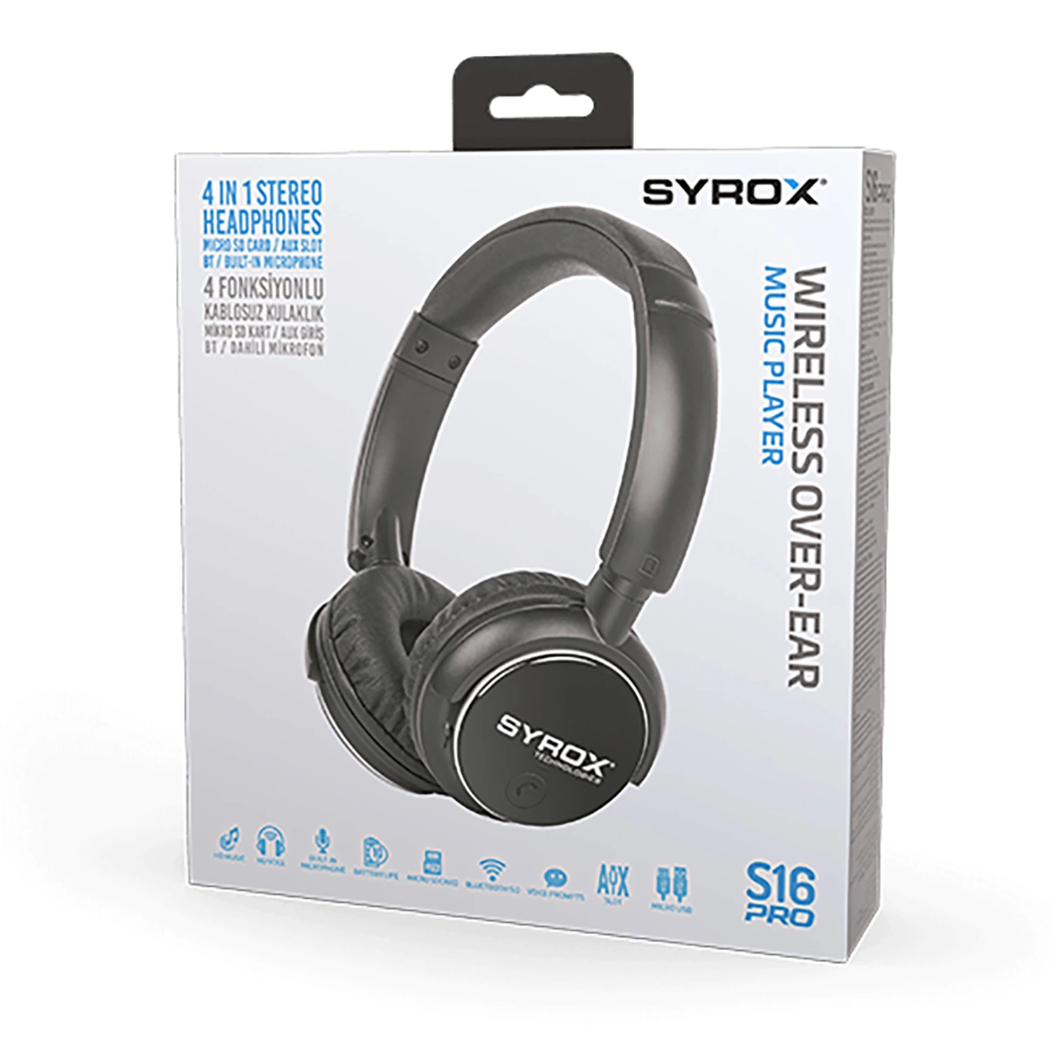 Syrox S16 Hafıza Kartı + 3.5mm AUX Destekli Bluetooth 5.0 Kablosuz Mikrofonlu Kulaküstü Kulaklık - Siyah