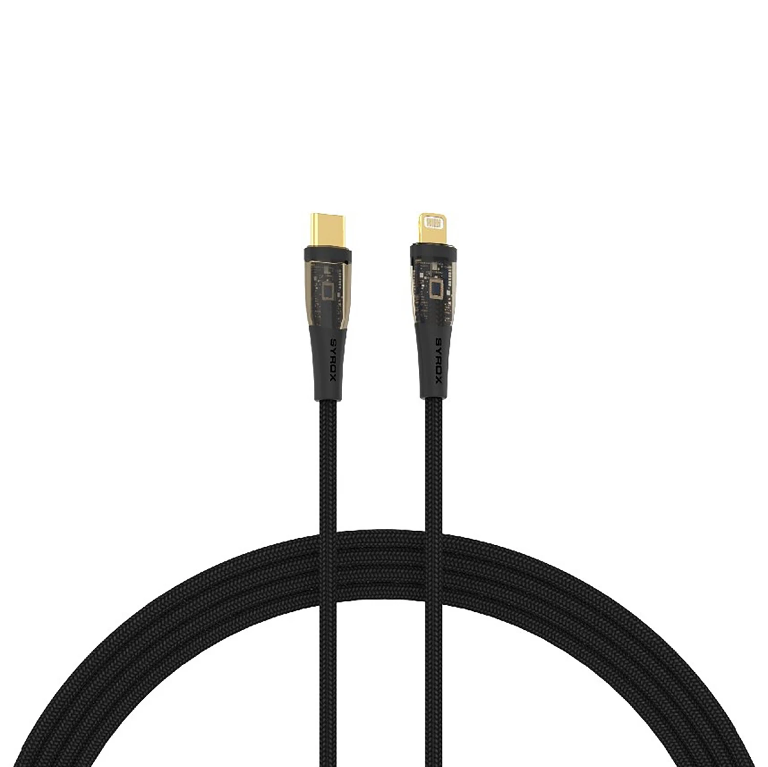 Syrox C139TL 30W PD 1.22mt Ledli Örgülü Type-C - Lightning Şarj & Data Kablosu - Siyah