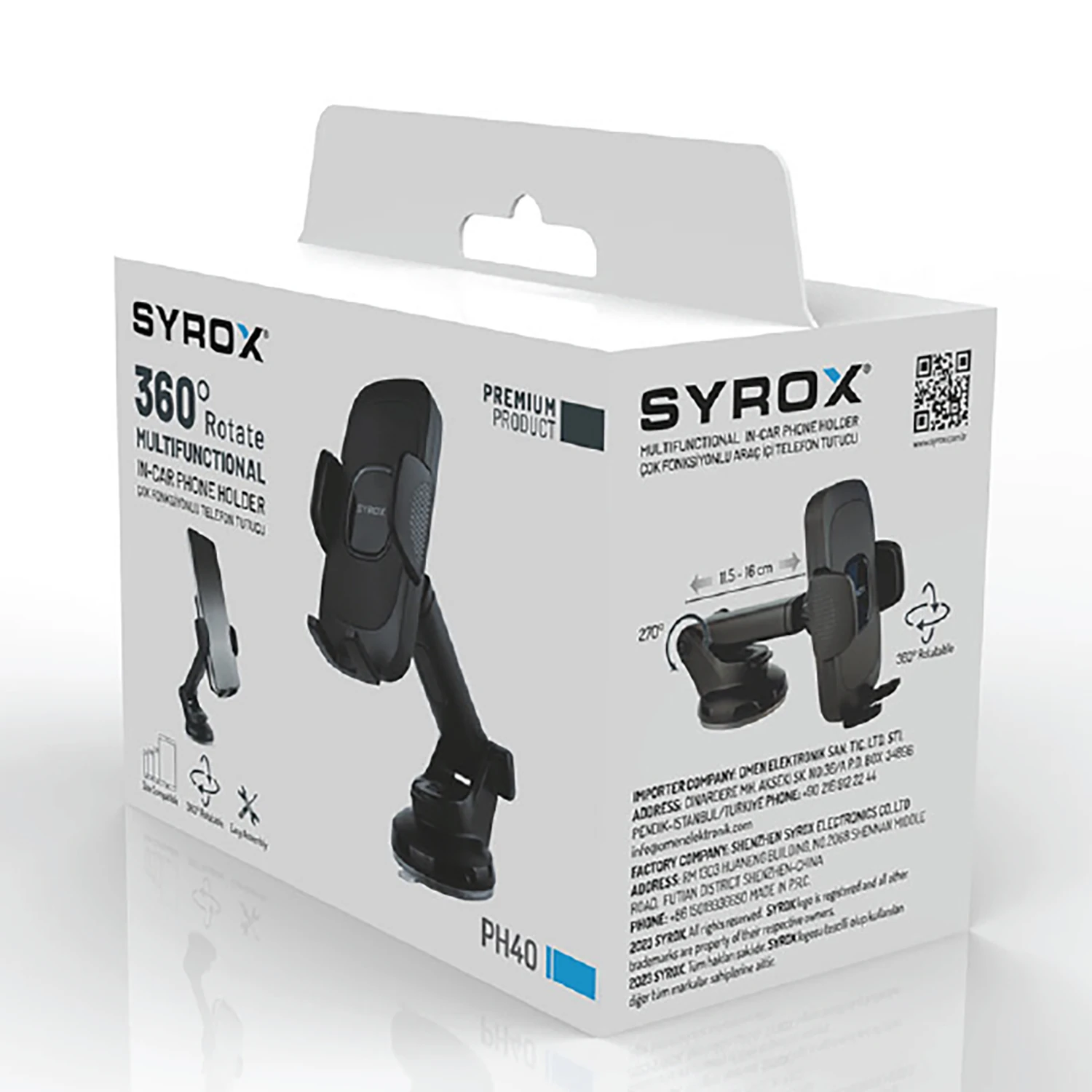 Syrox PH40 Açı Ayarlı Vantuzlu Araç İçi Telefon Tutucu - Siyah