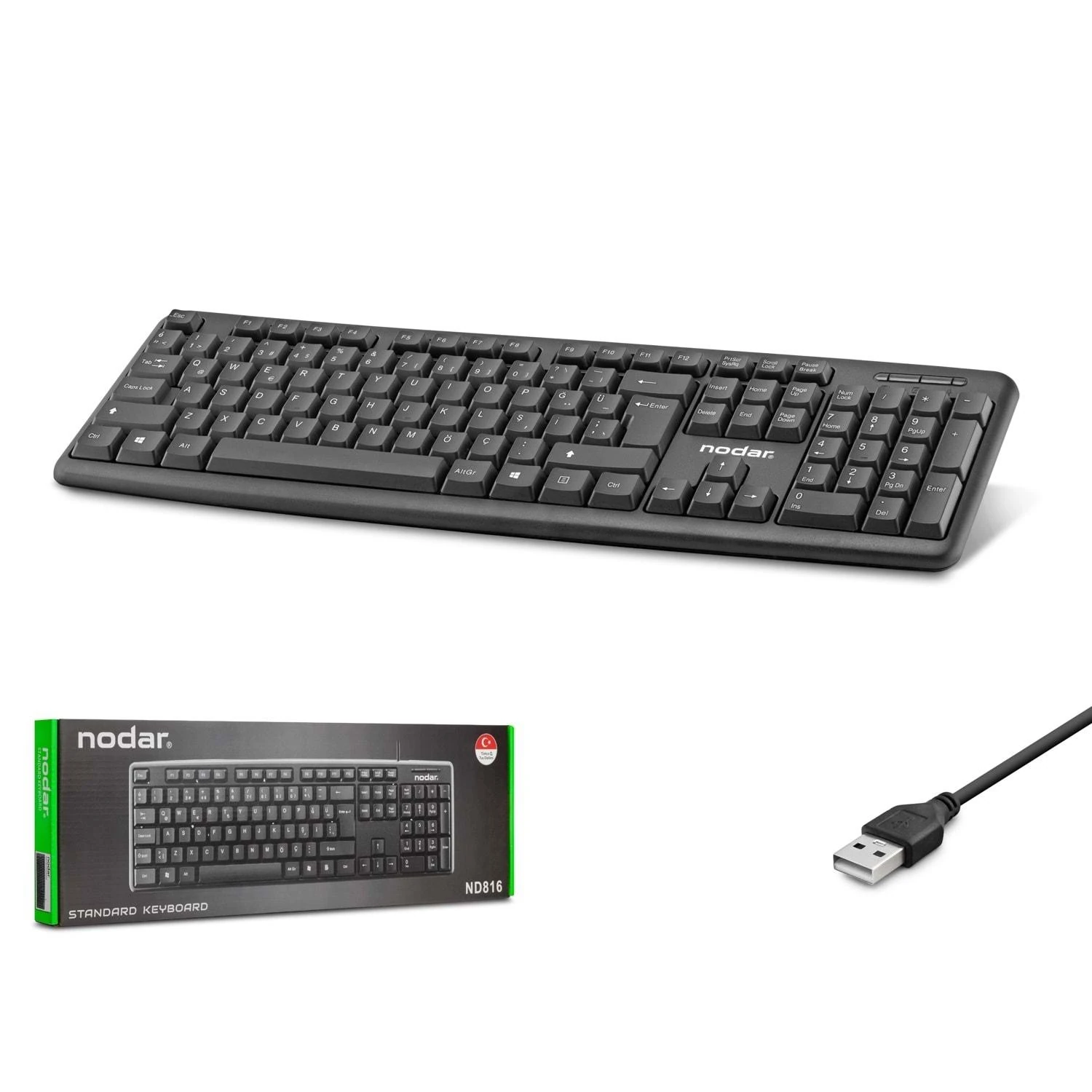 Nodar ND816 Türkçe-Q 1.25mt USB Kablolu Klavye - Siyah