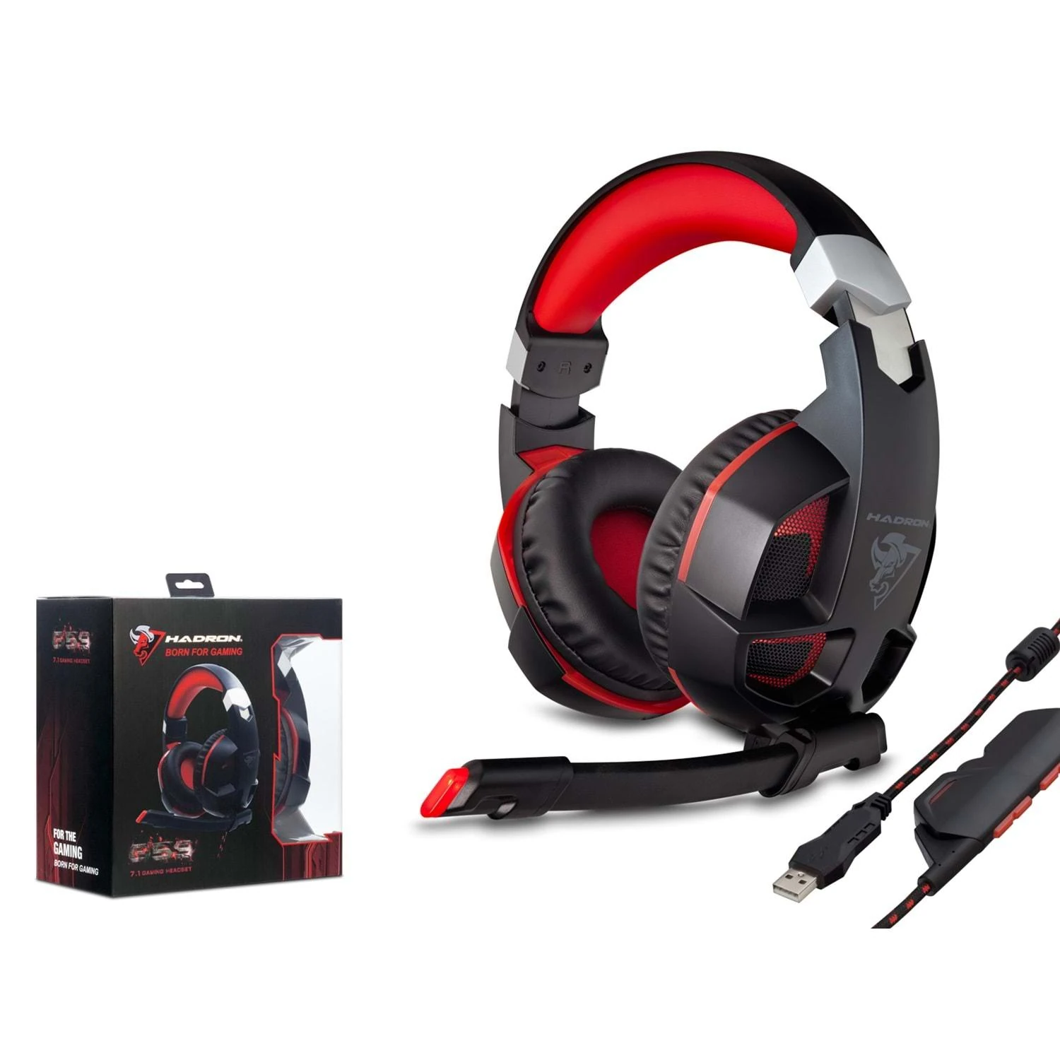 Hadron G59 Titreşimli 7.1 Surround PS4 Uyumlu Mikrofonlu USB 2.40mt Örgülü Kablolu Kulaküstü Oyuncu Kulaklığı - Kırmızı-Siyah