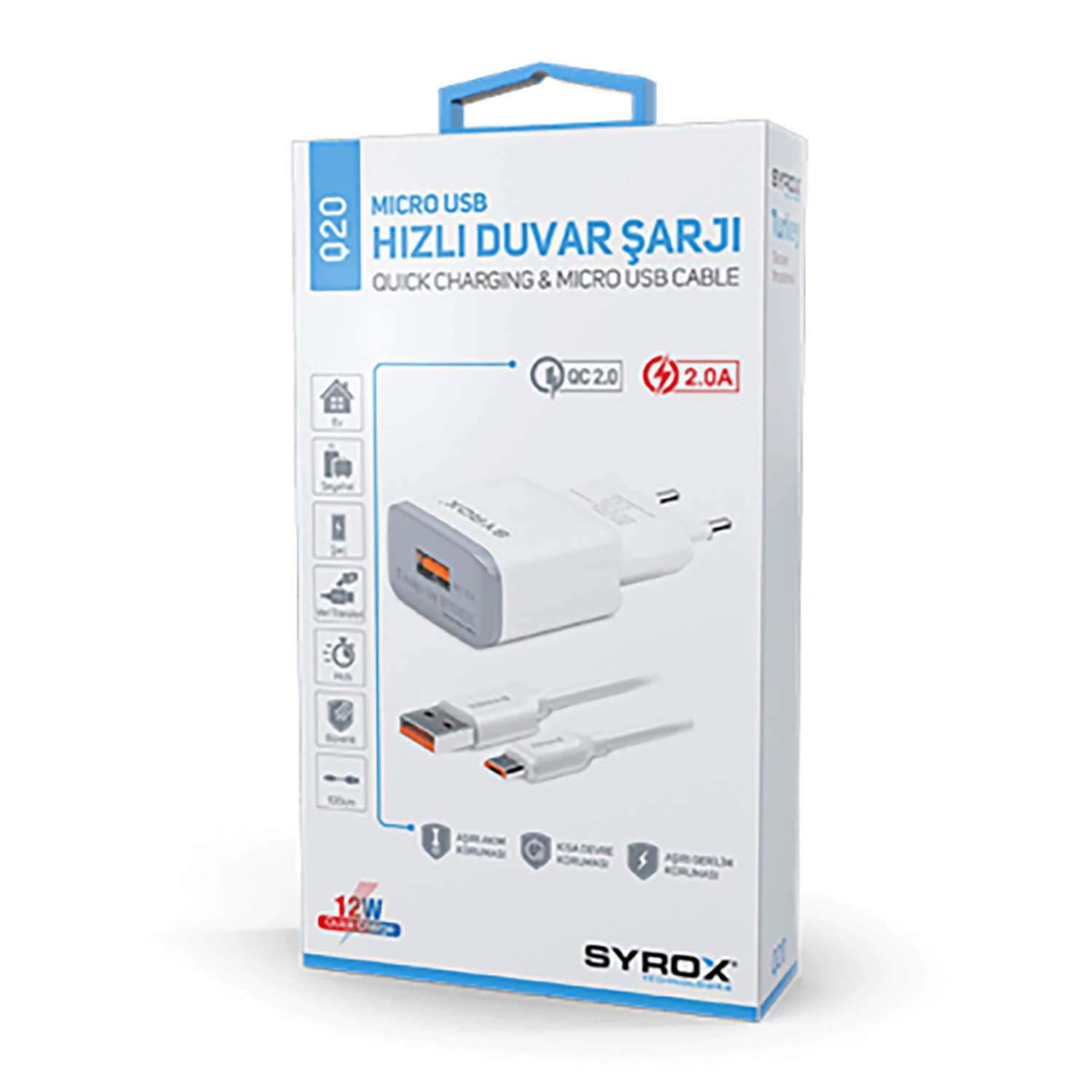 Syrox Q20 2.0A 1mt USB-A - Micro USB Kablolu 1xUSB-A Port Çıkışlı Şarj Cihazı - Beyaz