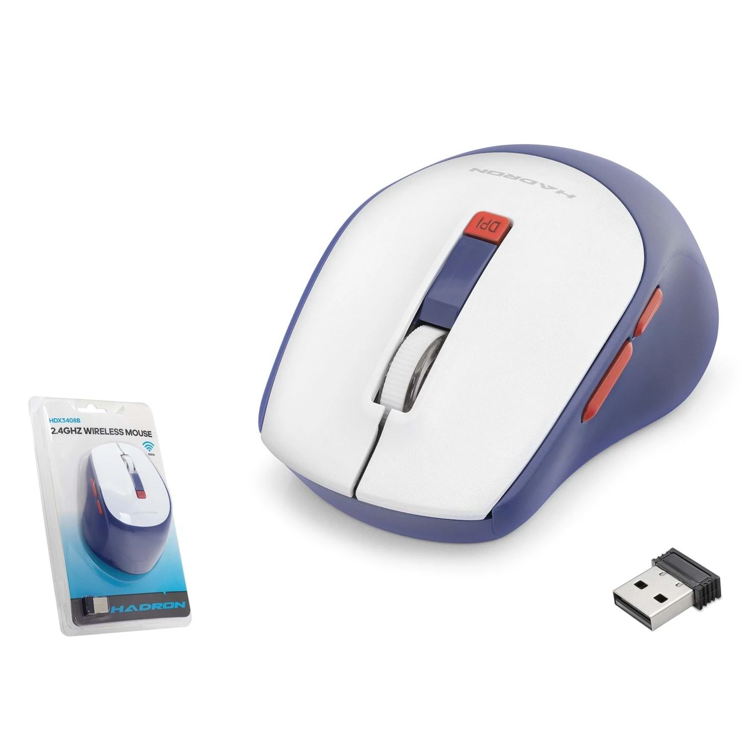 Hadron HDX3408 1600dpi 2.4Ghz USB Kablosuz Mouse - Mavi-Beyaz
