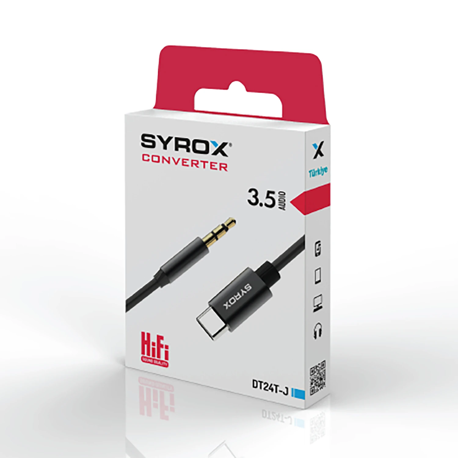 Syrox DT24T-J Type-C - 3.5mm AUX Dönüştürücü 1mt Ses Kablosu - Siyah