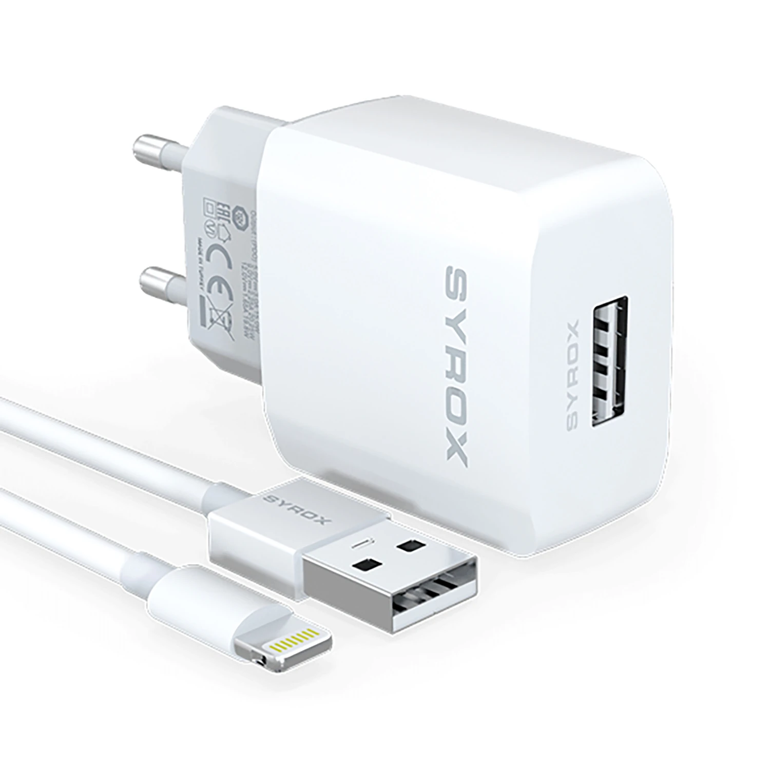 Syrox J46 1.6A 1mt USB-A - Lightning Kablolu 1xUSB-A Port Çıkışlı Şarj Cihazı - Beyaz