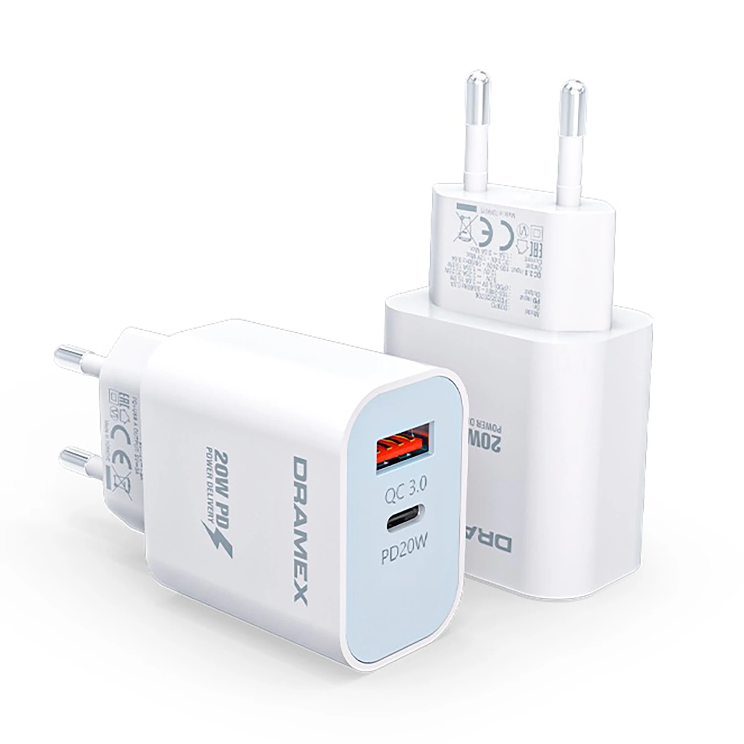 Dramex DPQ20B Quantum 20W PD QC 3.0 1xUSB-A + 1xType-C Port Çıkışlı Şarj Cihazı - Beyaz