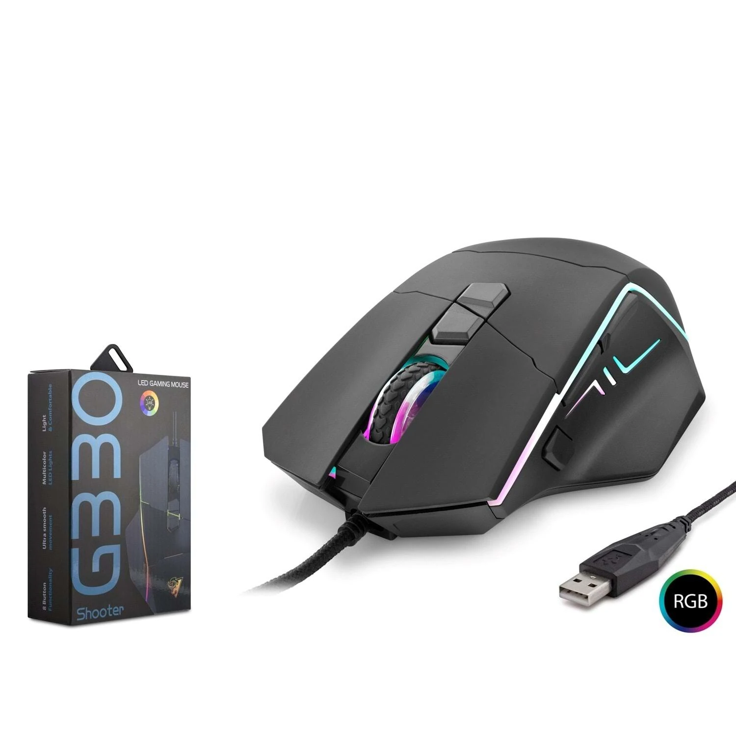 Hadron G330 Shooter 6400dpi RGB Ledli 1.50mt USB Kablolu Oyuncu Mouse - Siyah