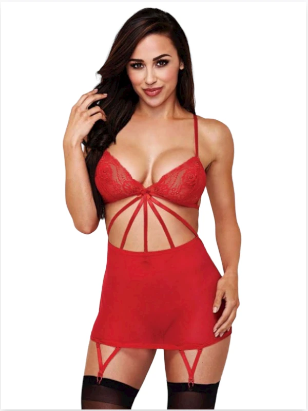 Lady Amoura Büyük Beden Fantazi Kırmızı Dantelli Jartiyer Takım TG273256